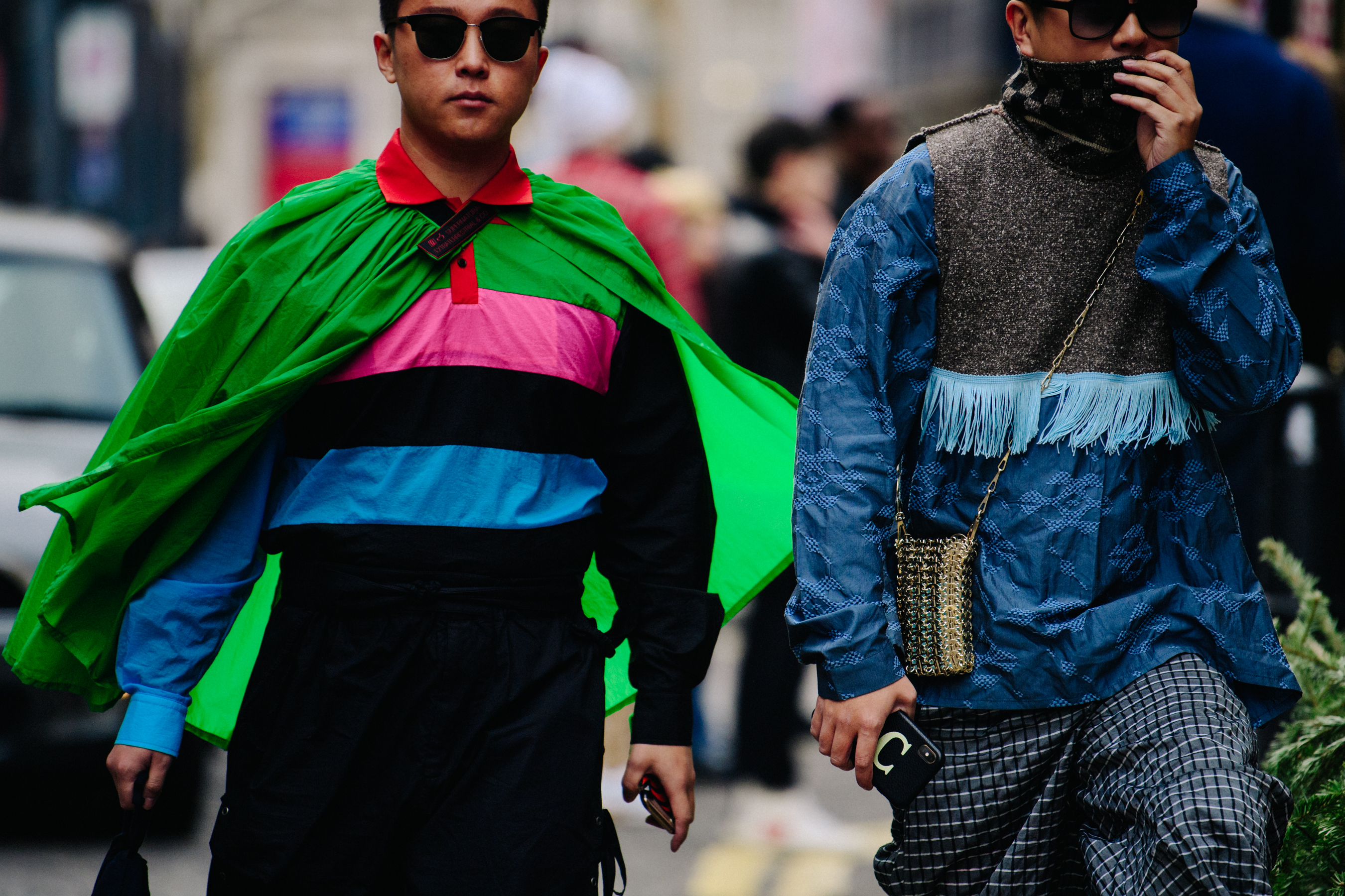 Two men wearing bright colours