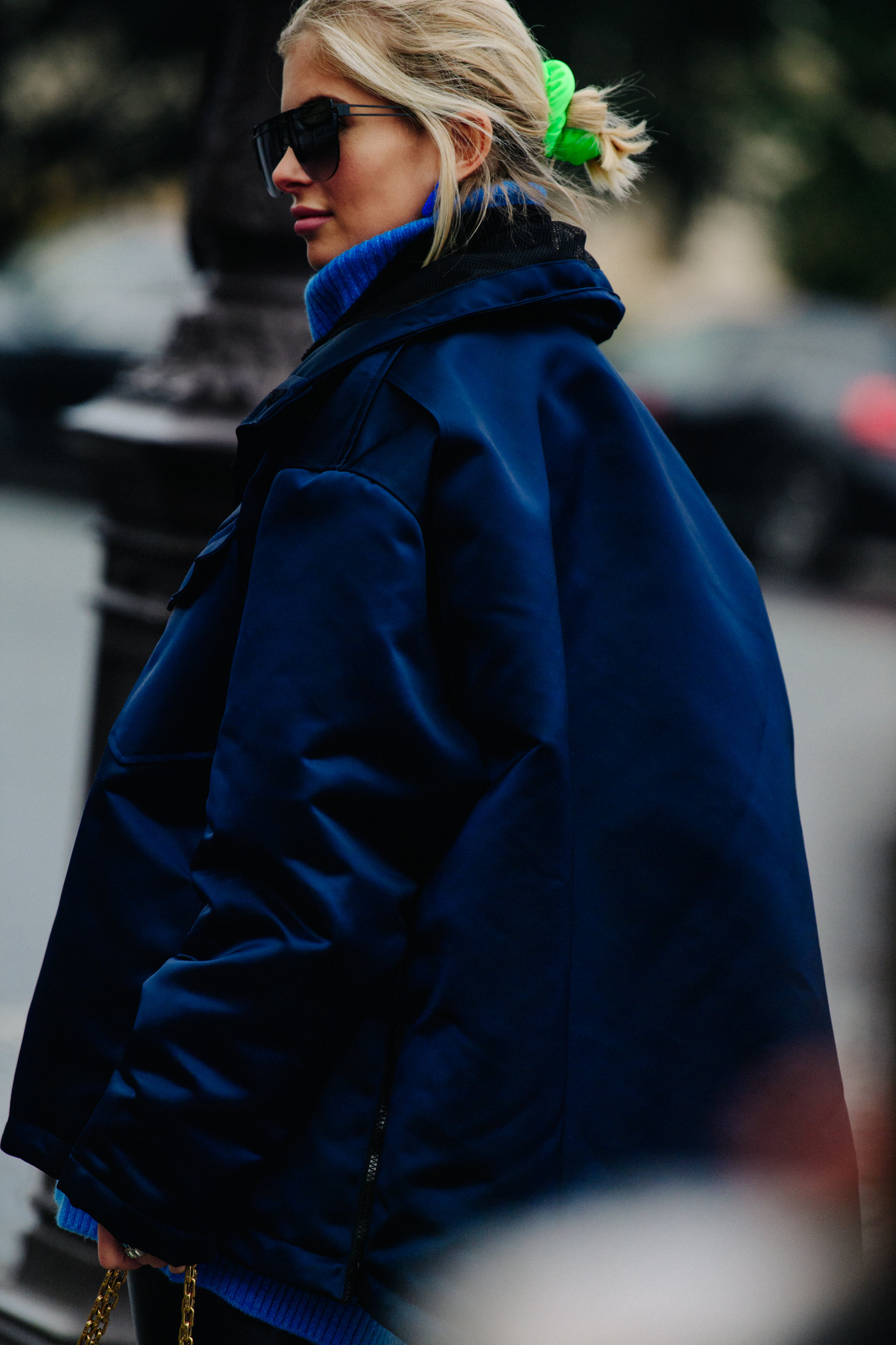Greek blogger wearing blue jacket
