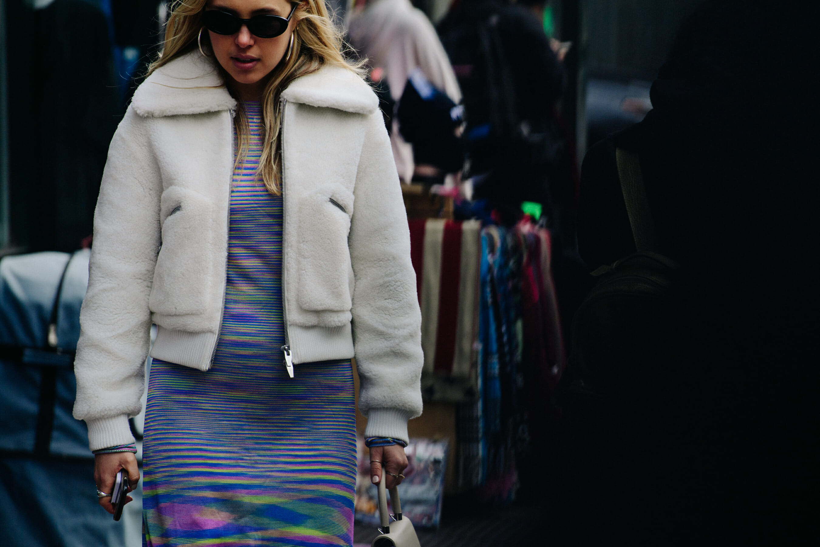 Woman wearing striped dress
