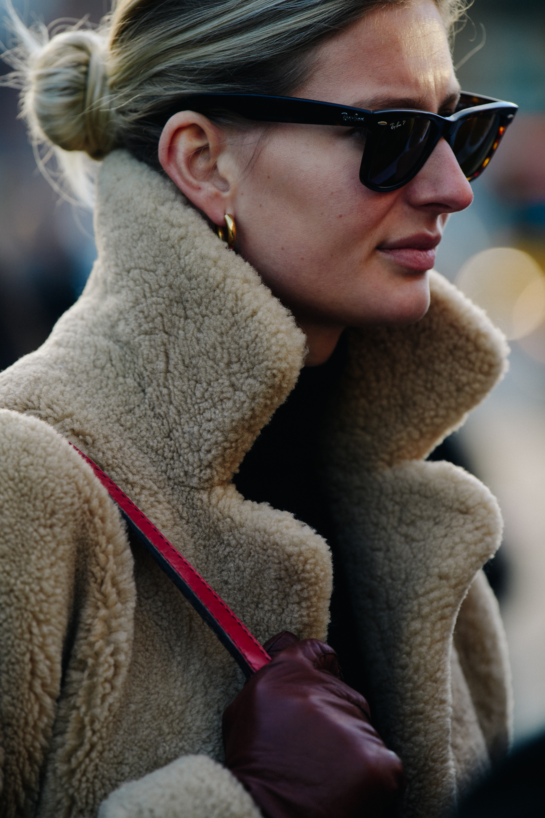 Woman wearing brown fur coat