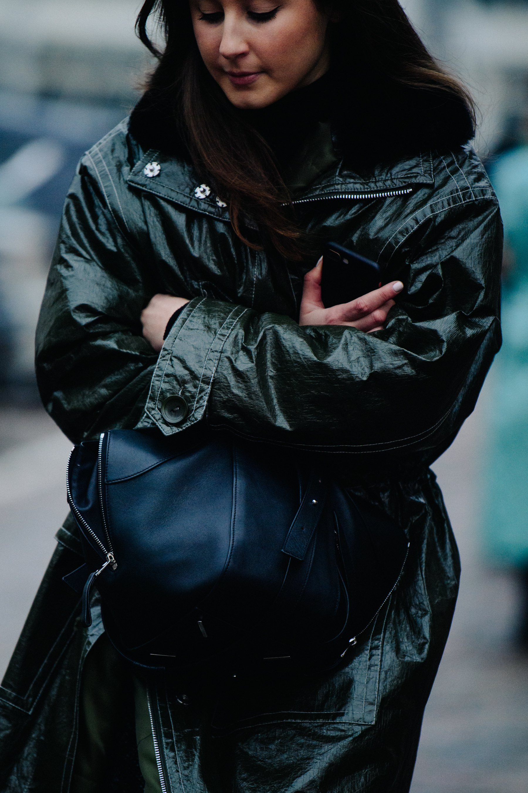Woman wearing green coat