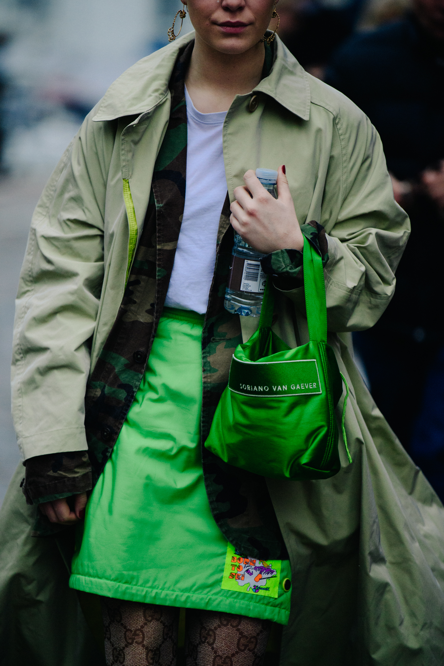 Woman wearing green coat