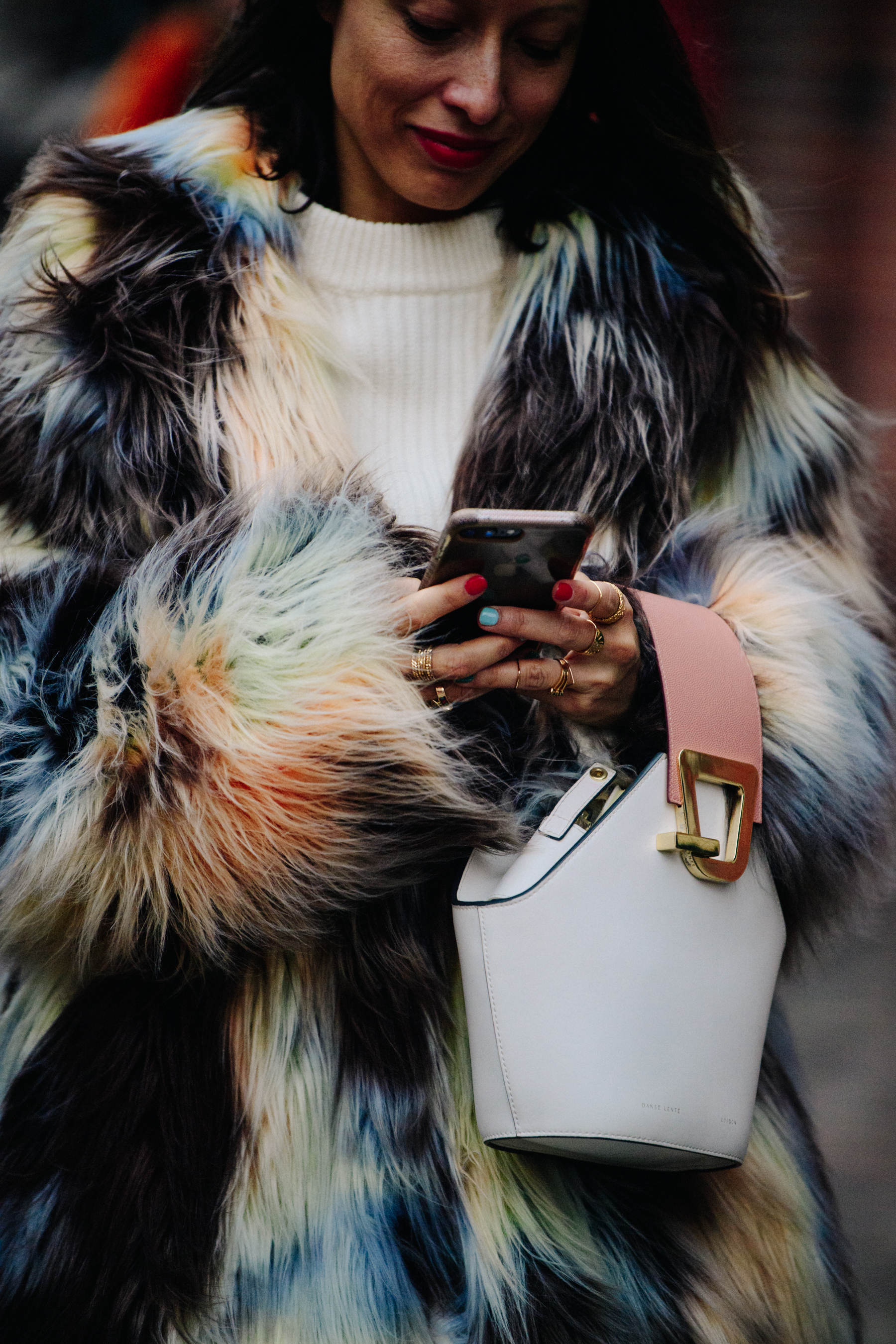 Woman wearing colourful coat