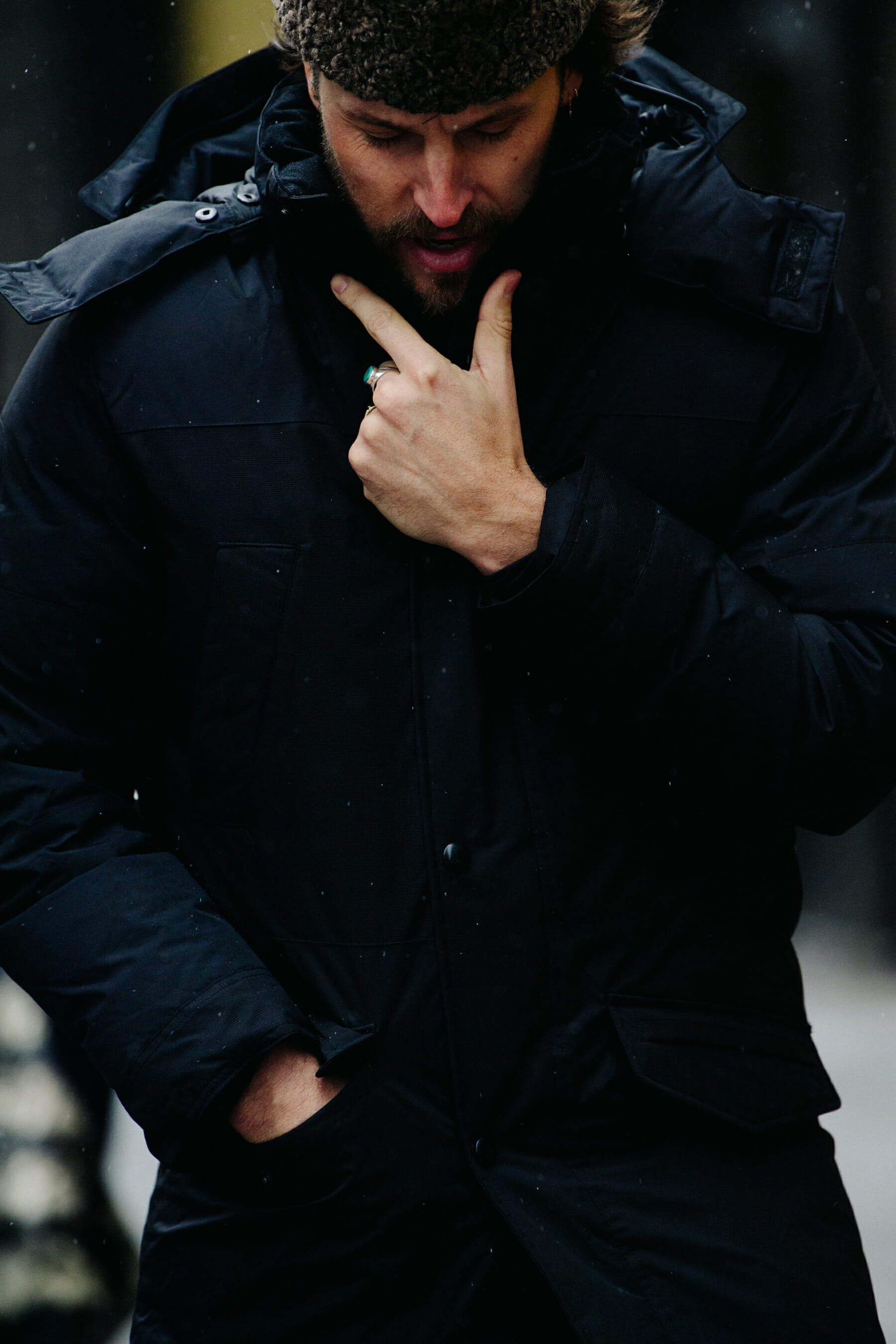 Man wearing wool beanie