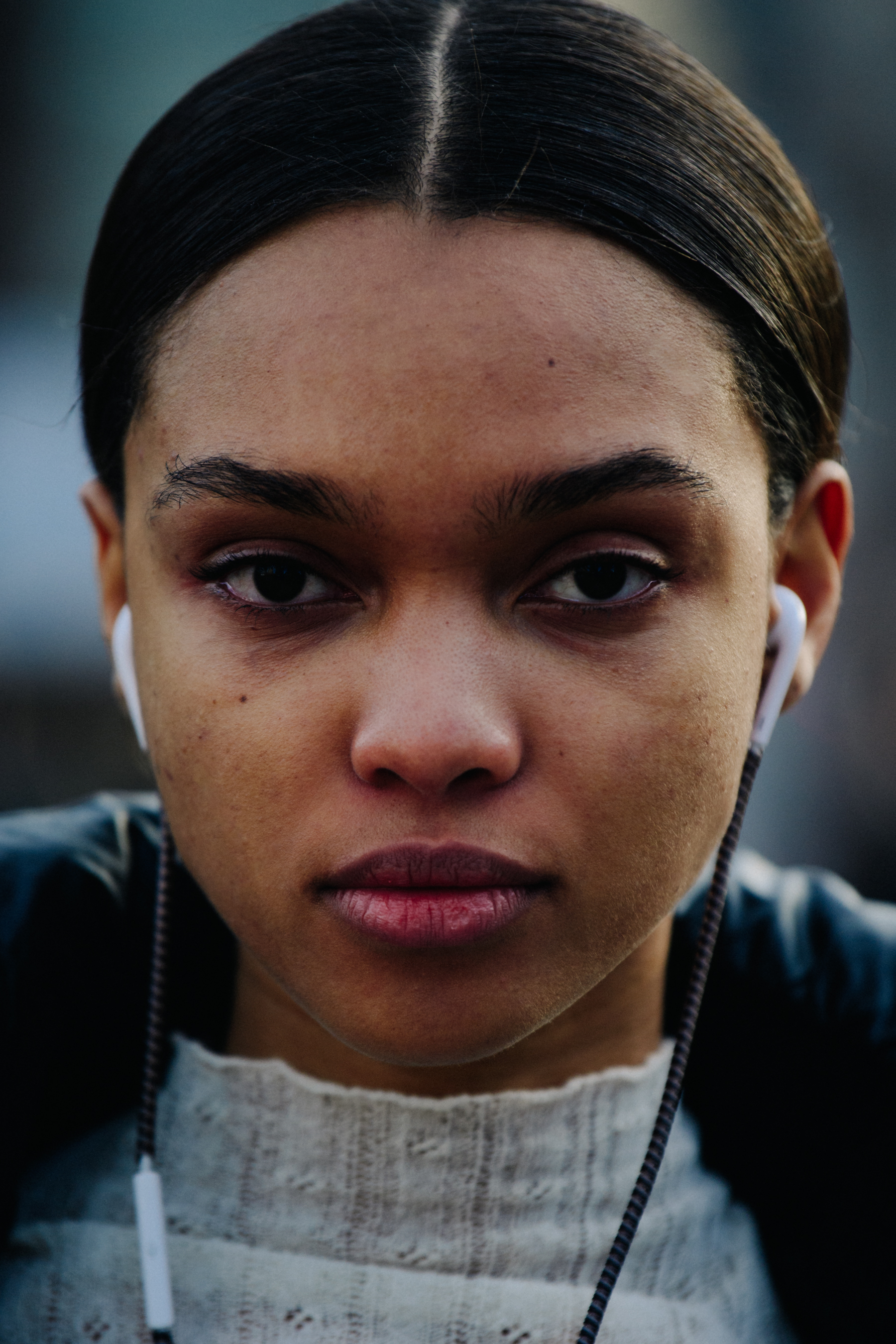 Portrait of model wearing earphones