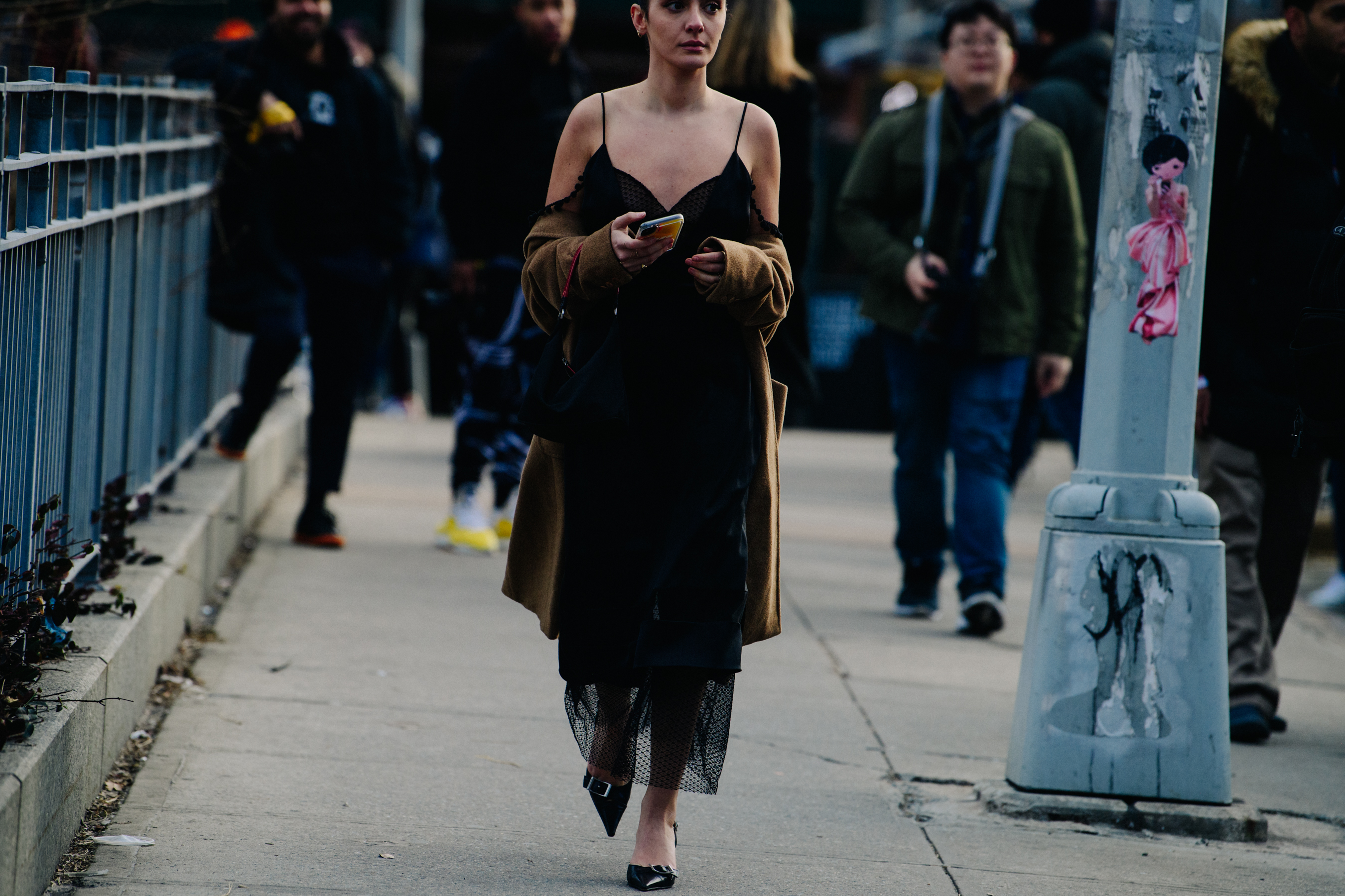 Woman wearing black evening dress