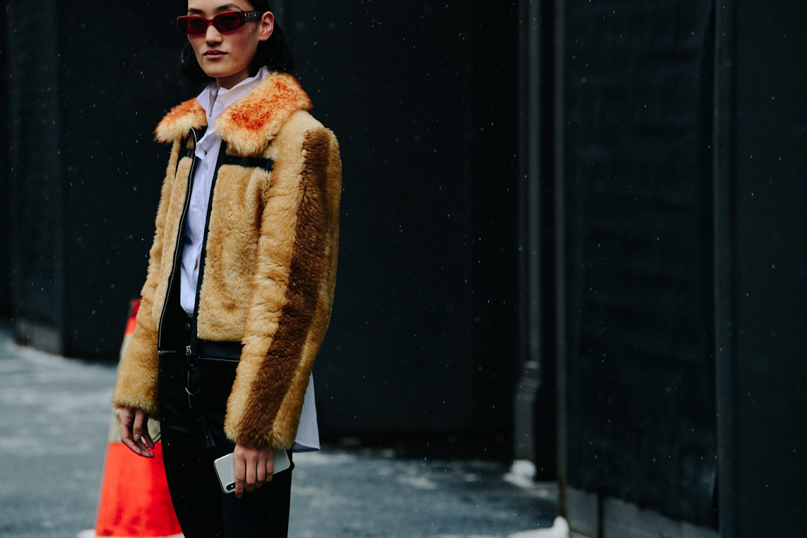 Woman wearing fur coat