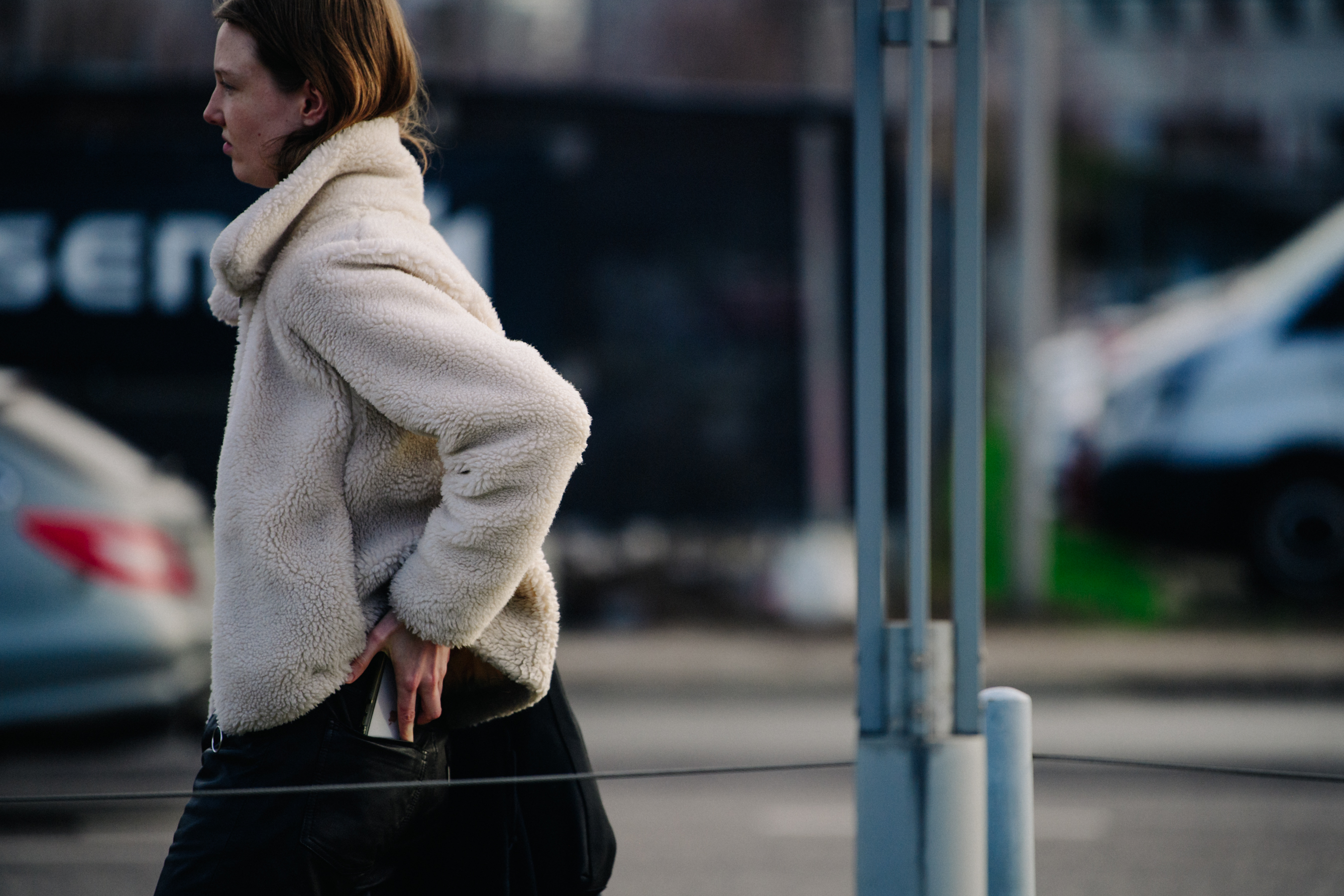 Model wearing fleece jacket
