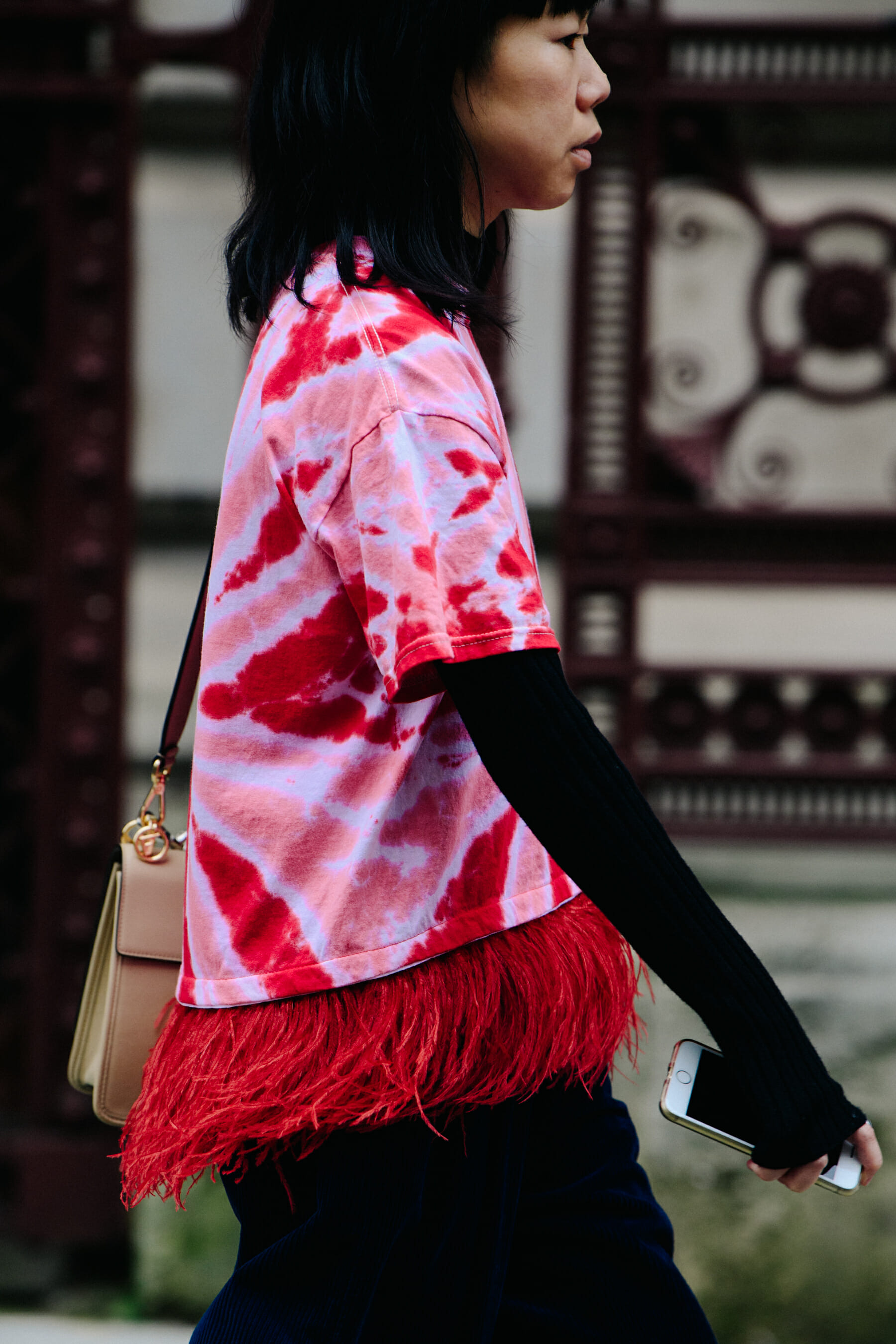 Woman wearing tie dye shirt
