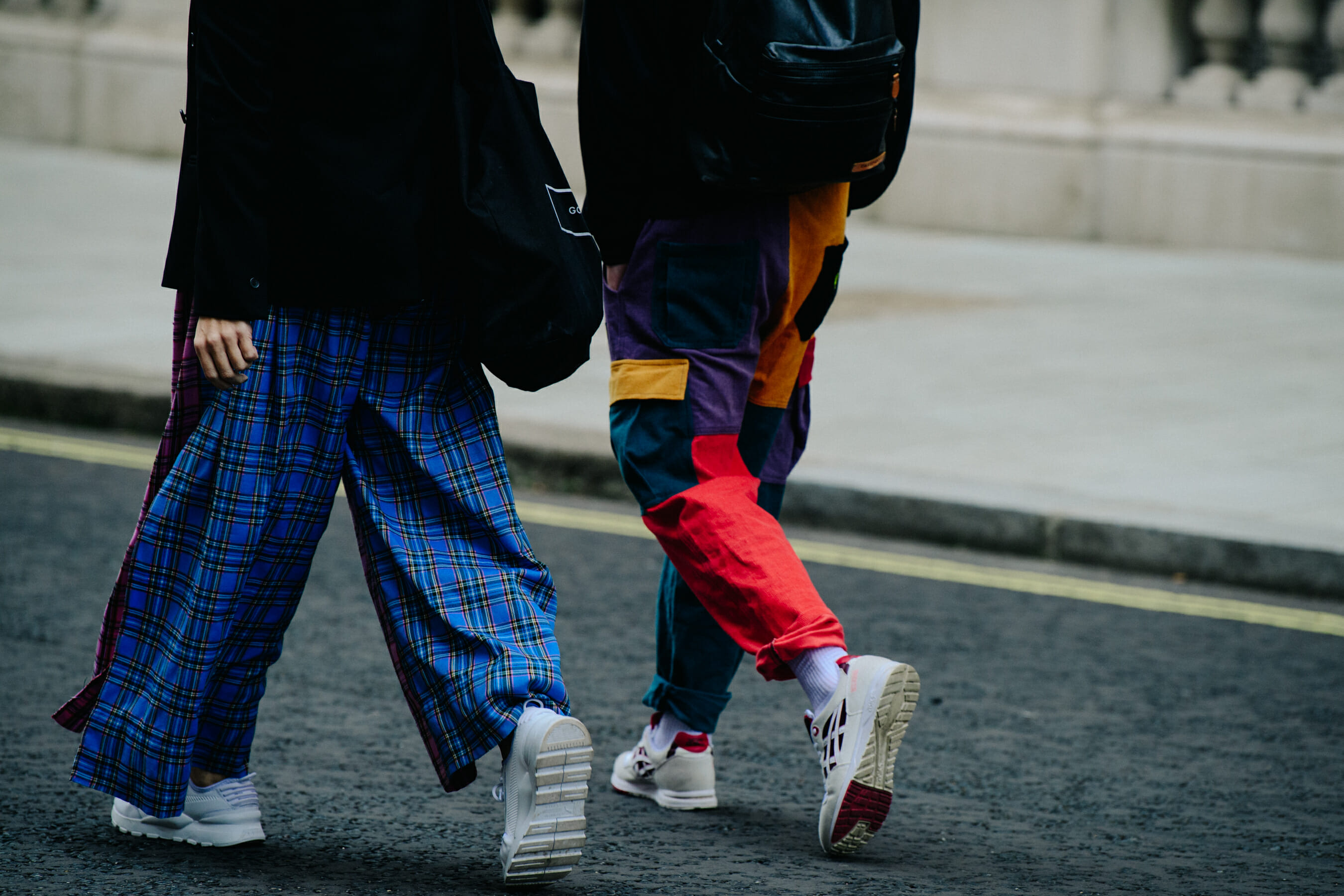 Couple wearing pattern pants