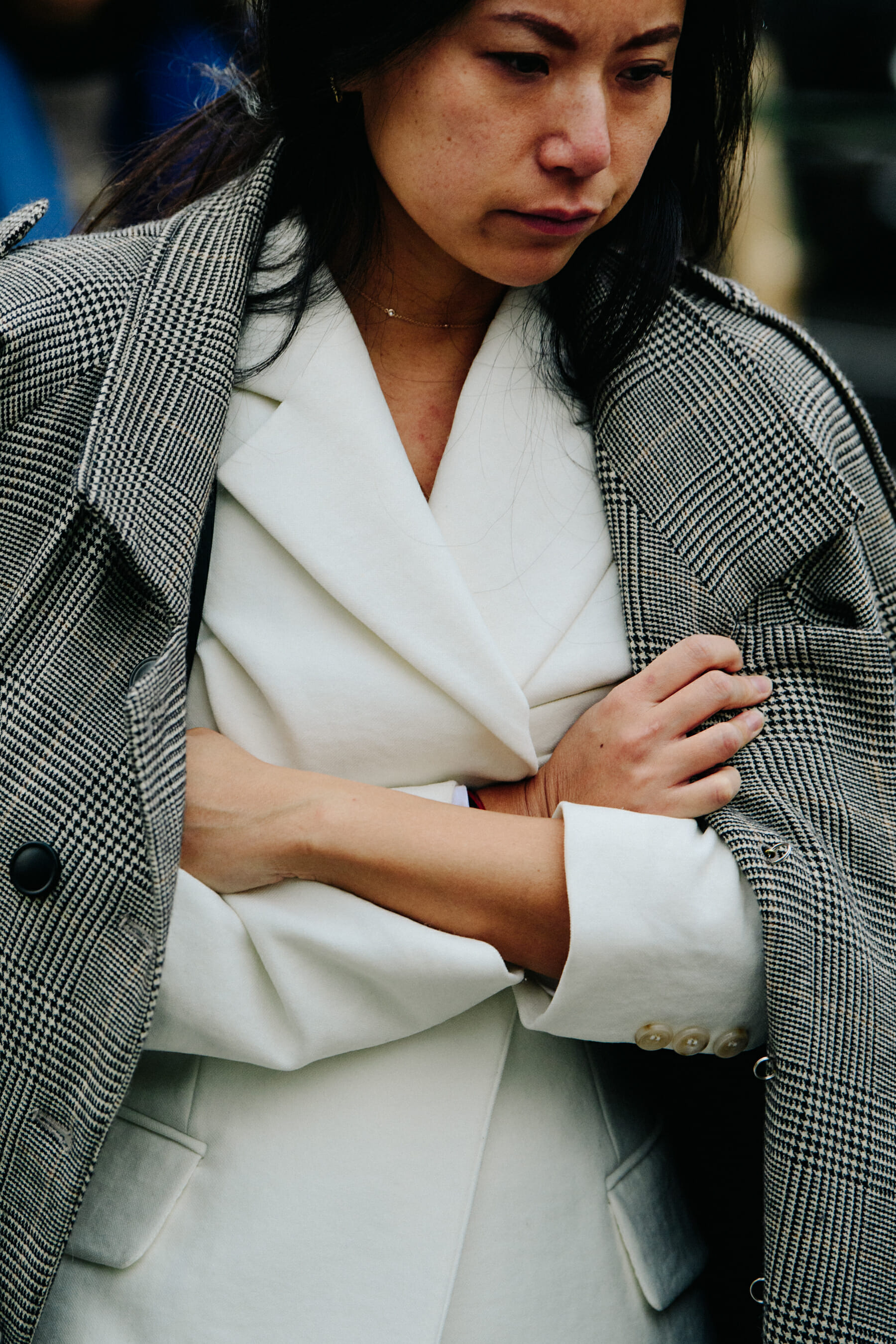 Woman wearing white jacket