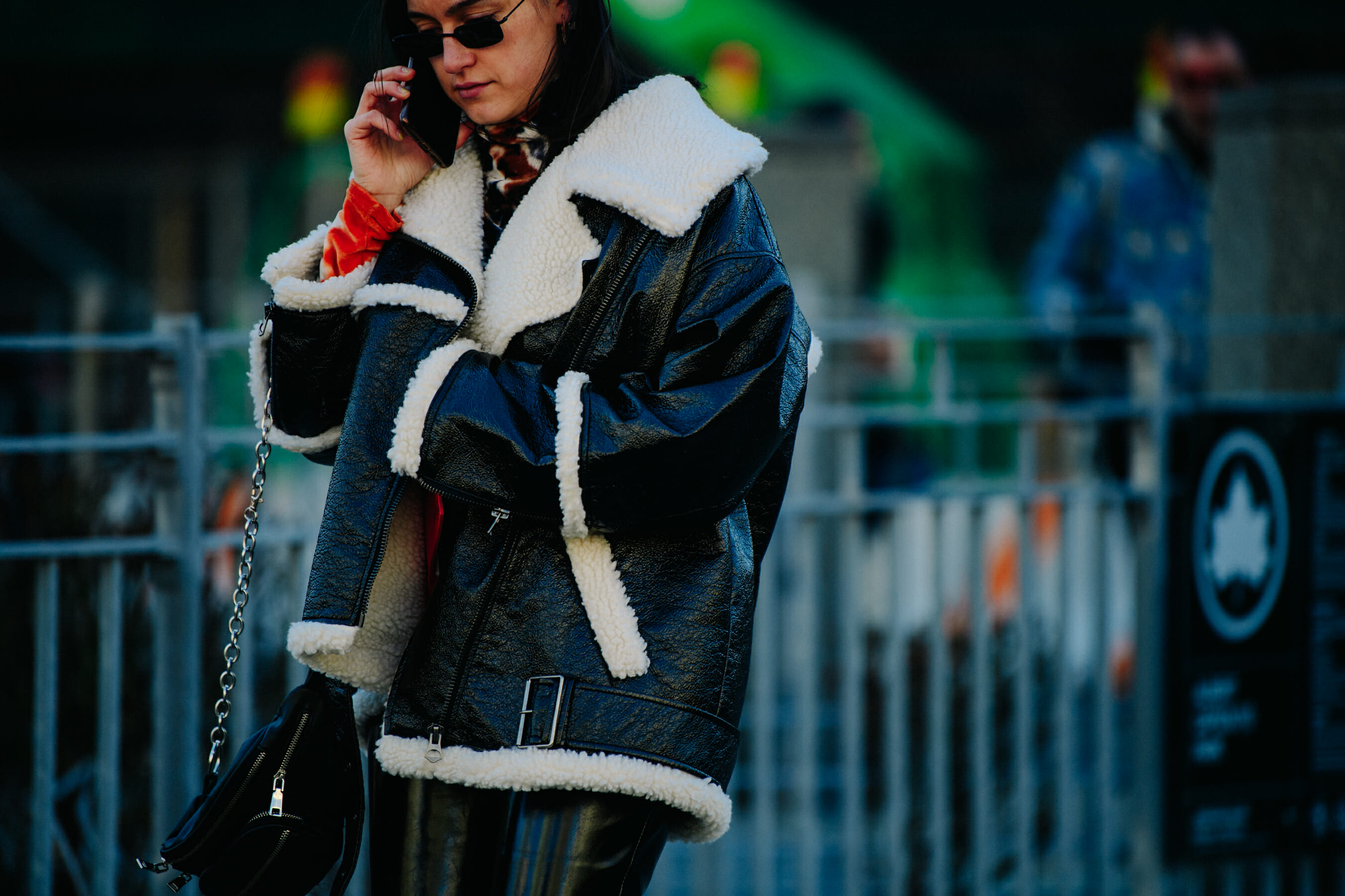 Woman wearing black and white coat