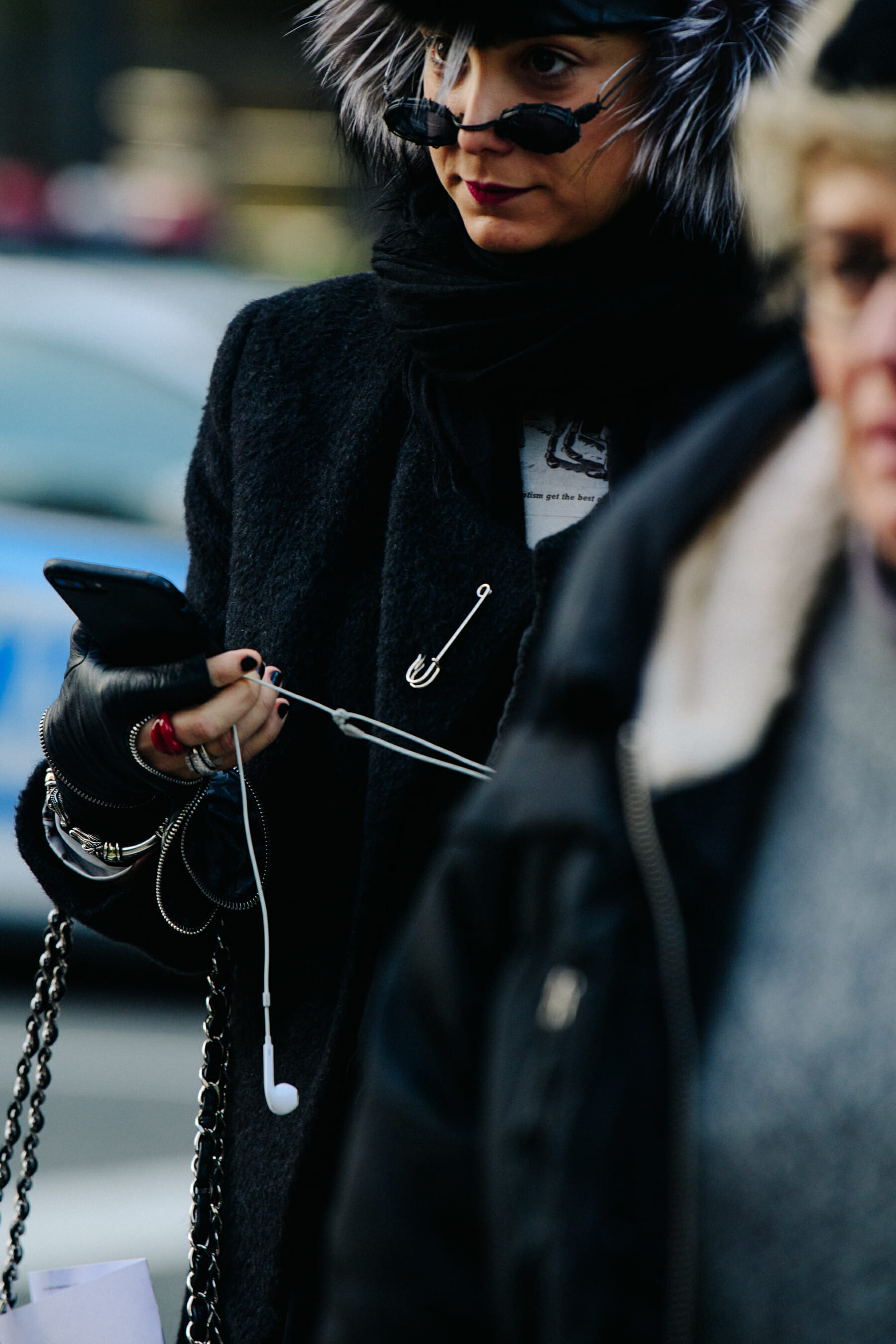 Woman wearing black coat