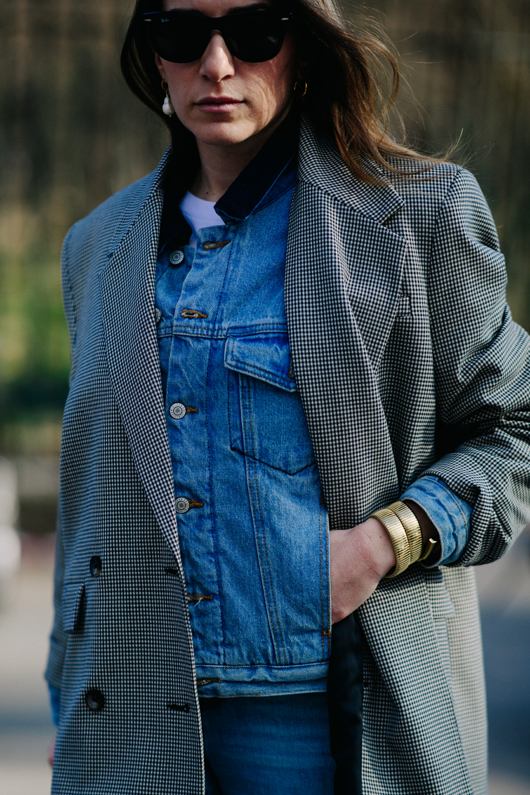 Woman wearing denim jacket
