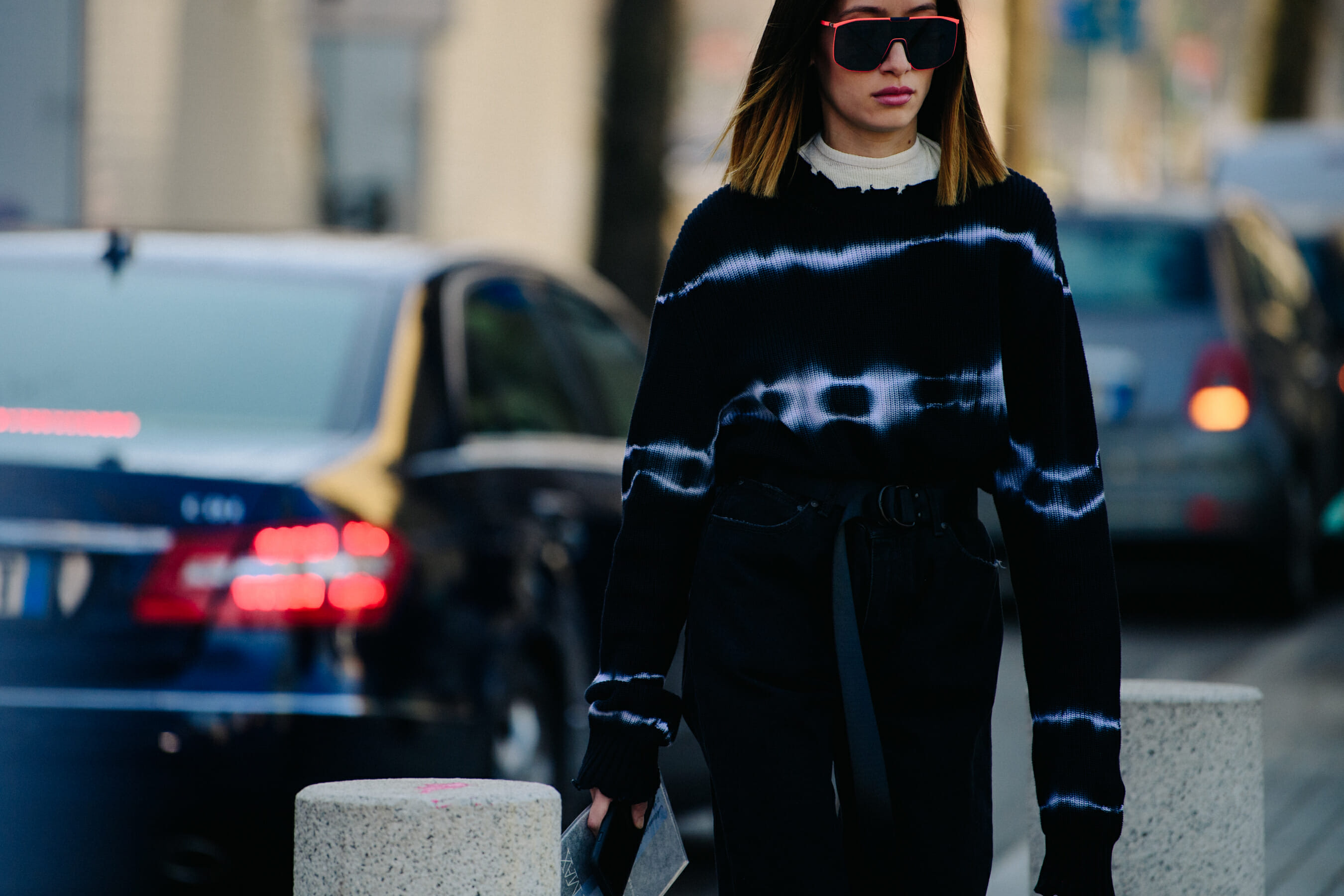 Woman wearing pink sunglasses