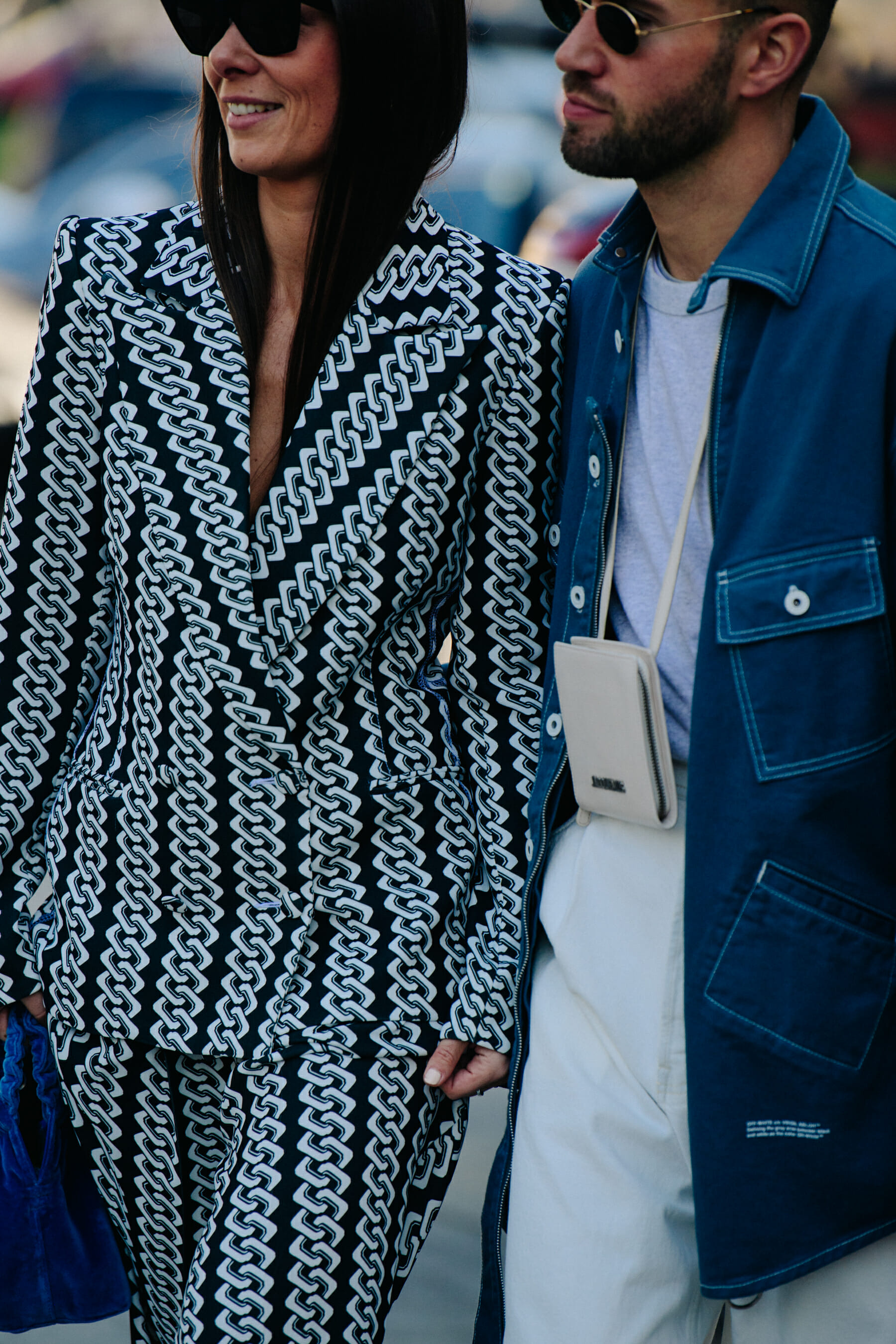 Couple wearing blue and white
