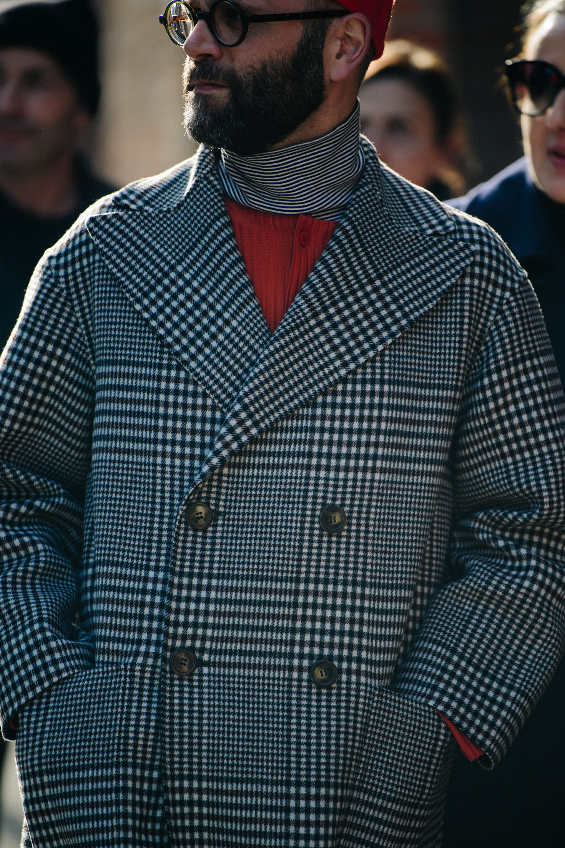 Man wearing check coat
