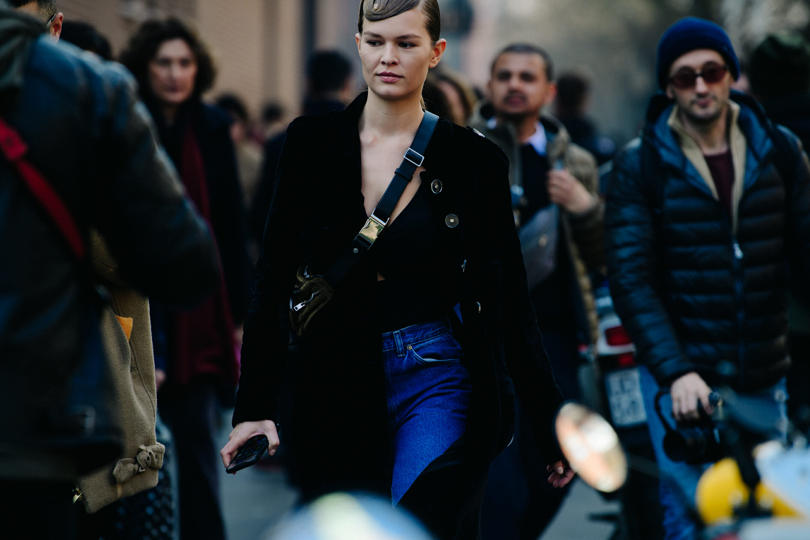 Model wearing black outfit
