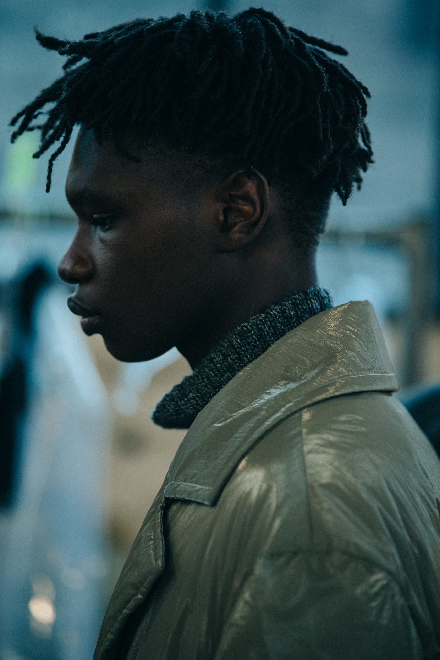 Model wearing suit jacket