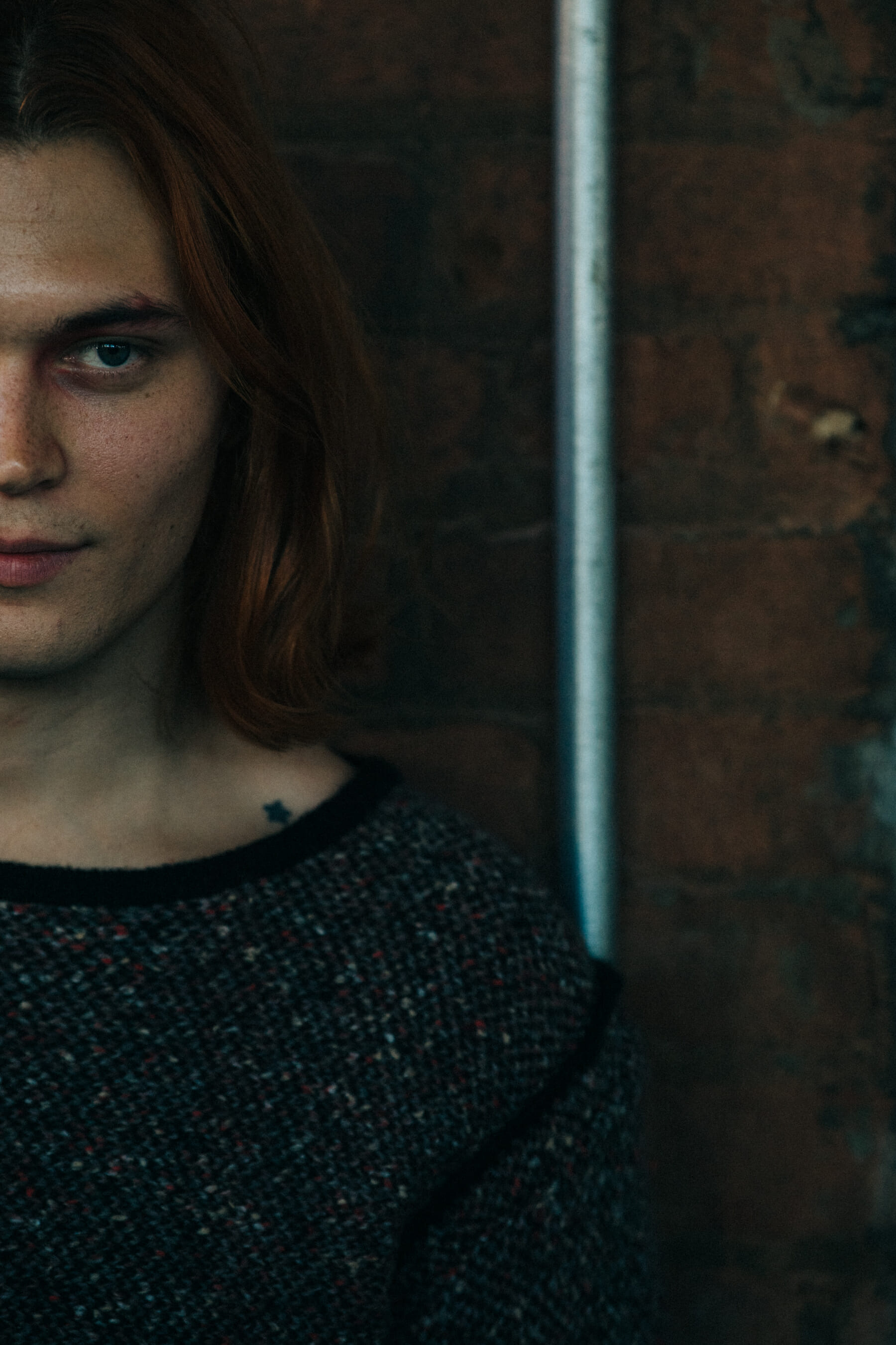 Model wearing wool at Eckhaus Latta