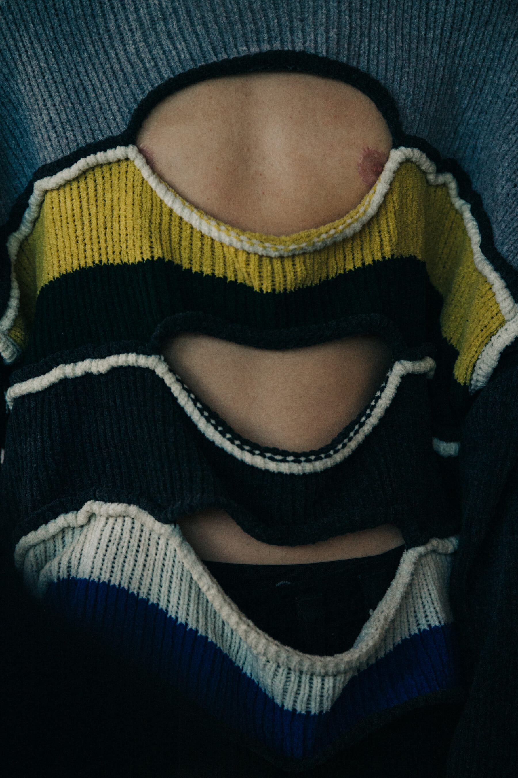 Model wearing wool at Eckhaus Latta