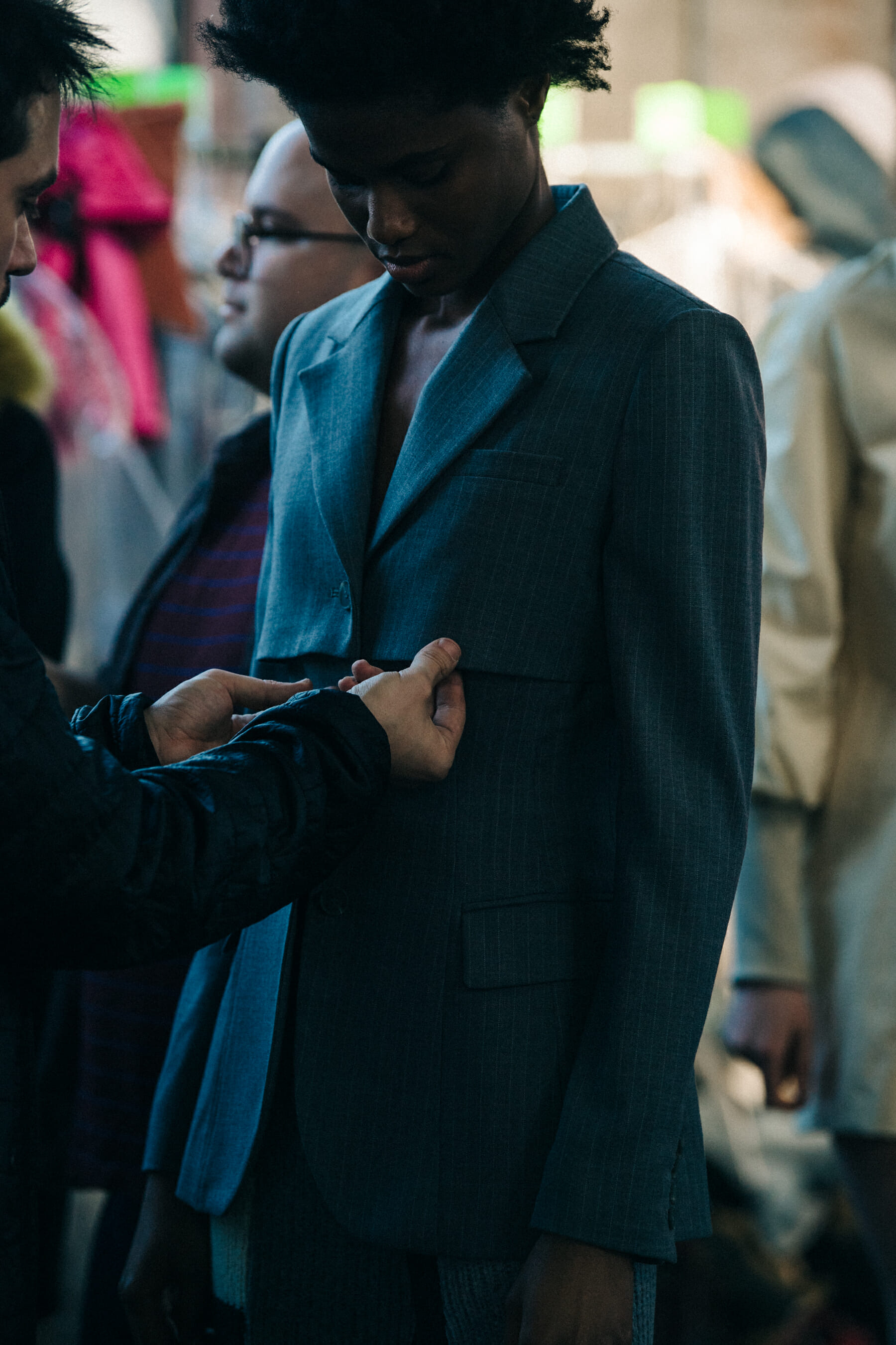 Model wearing suit jacket