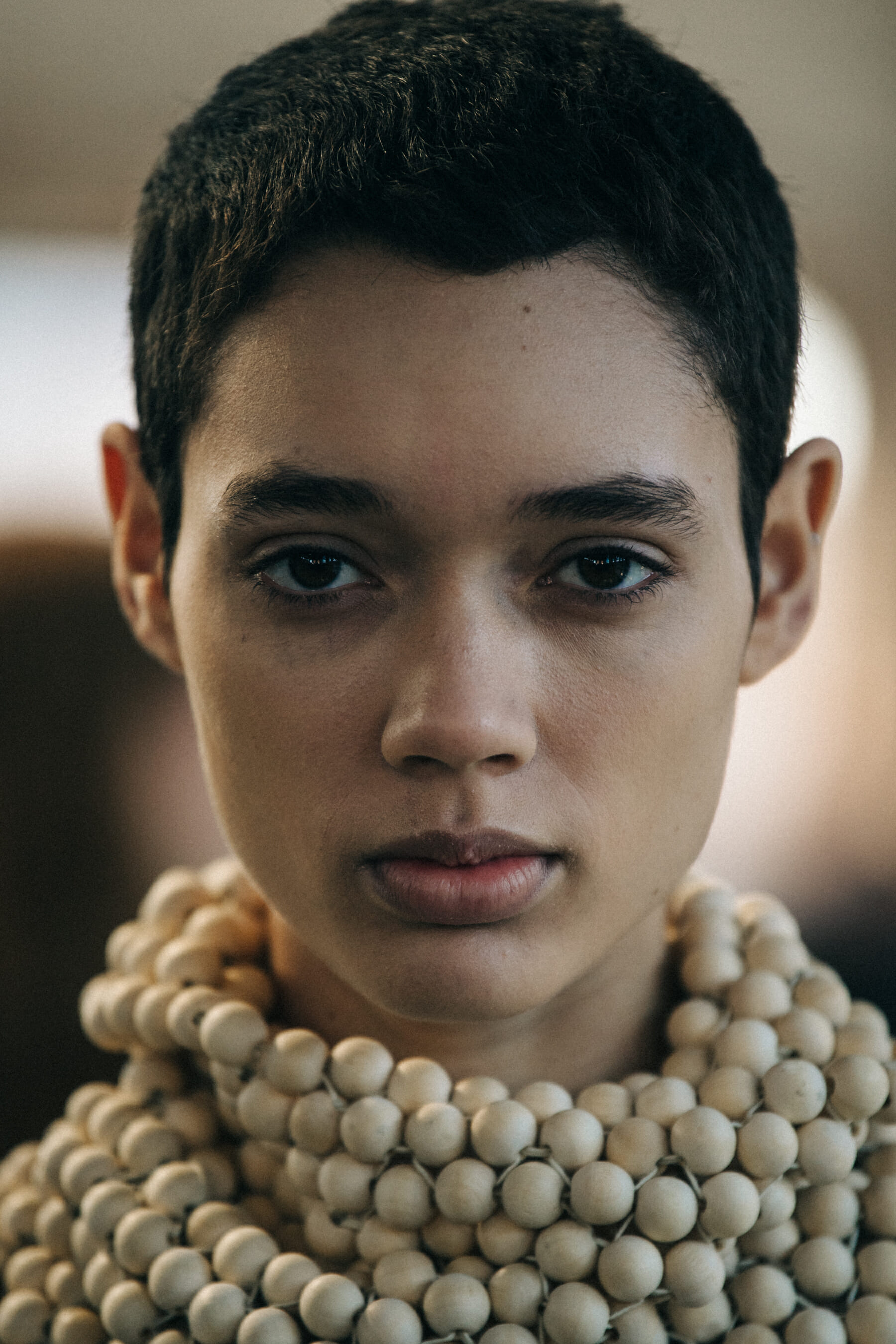 Portrait of model with shaved head
