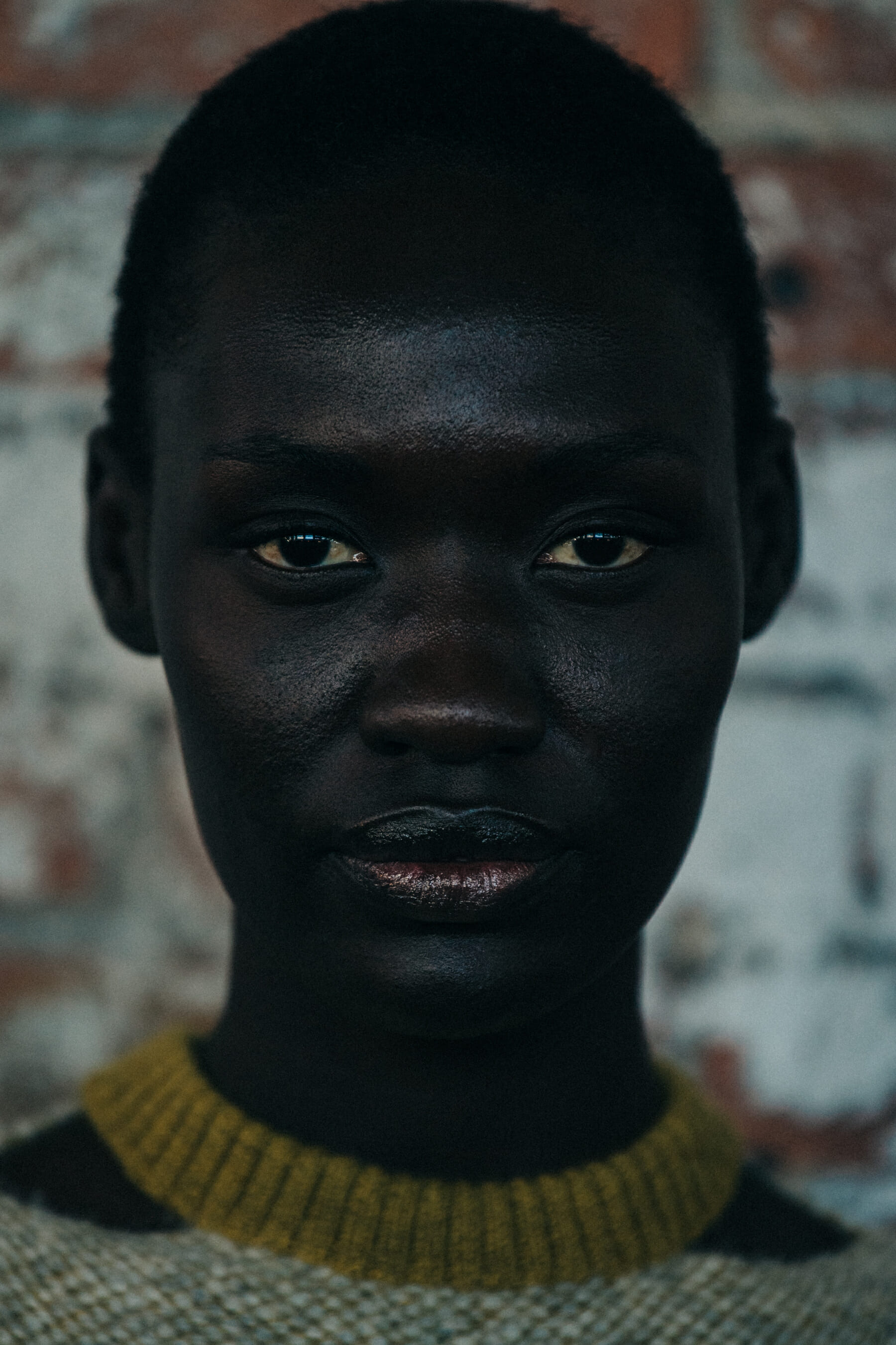 Portrait of model with shaved head