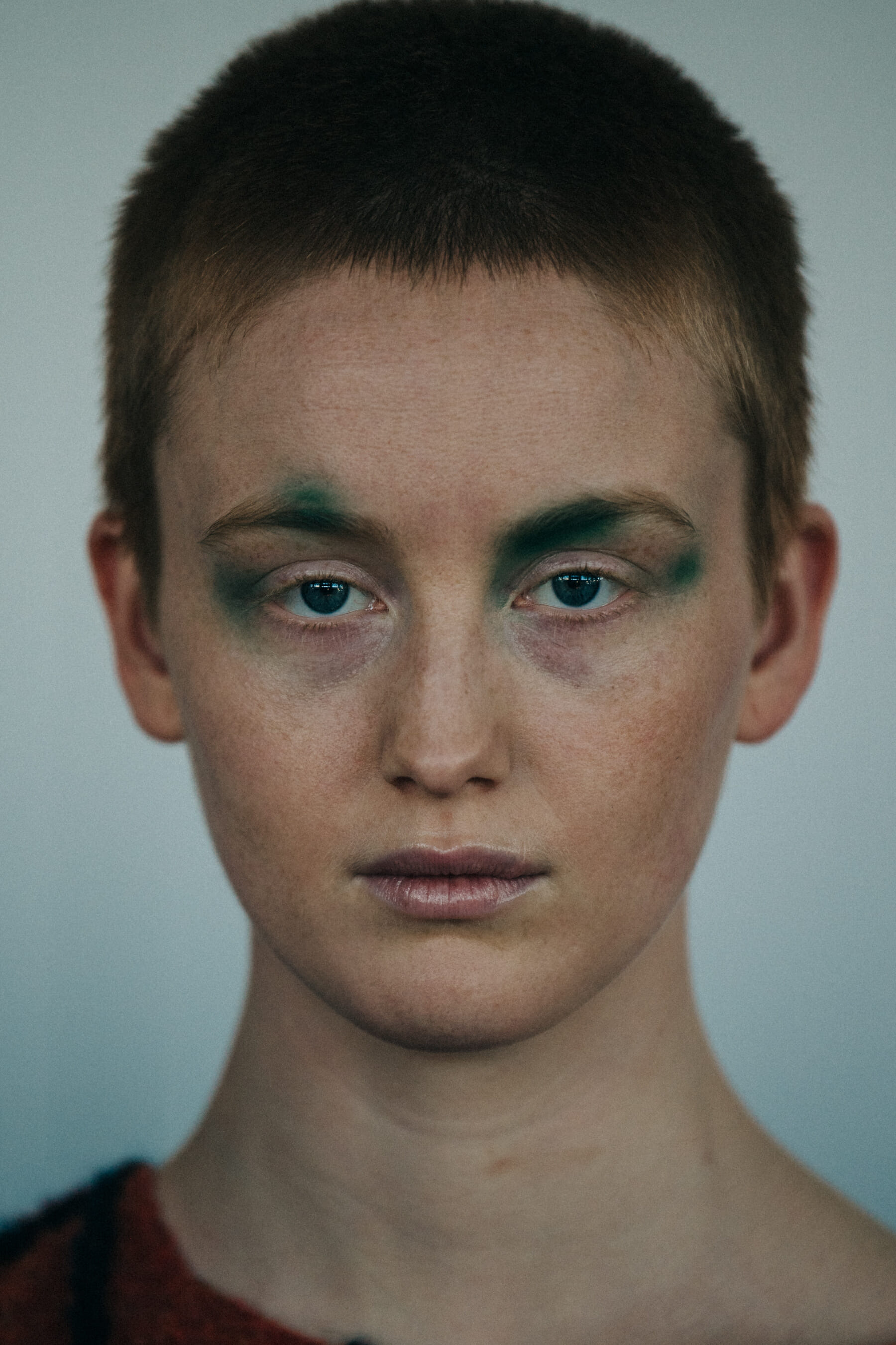 Portrait of model with shaved head