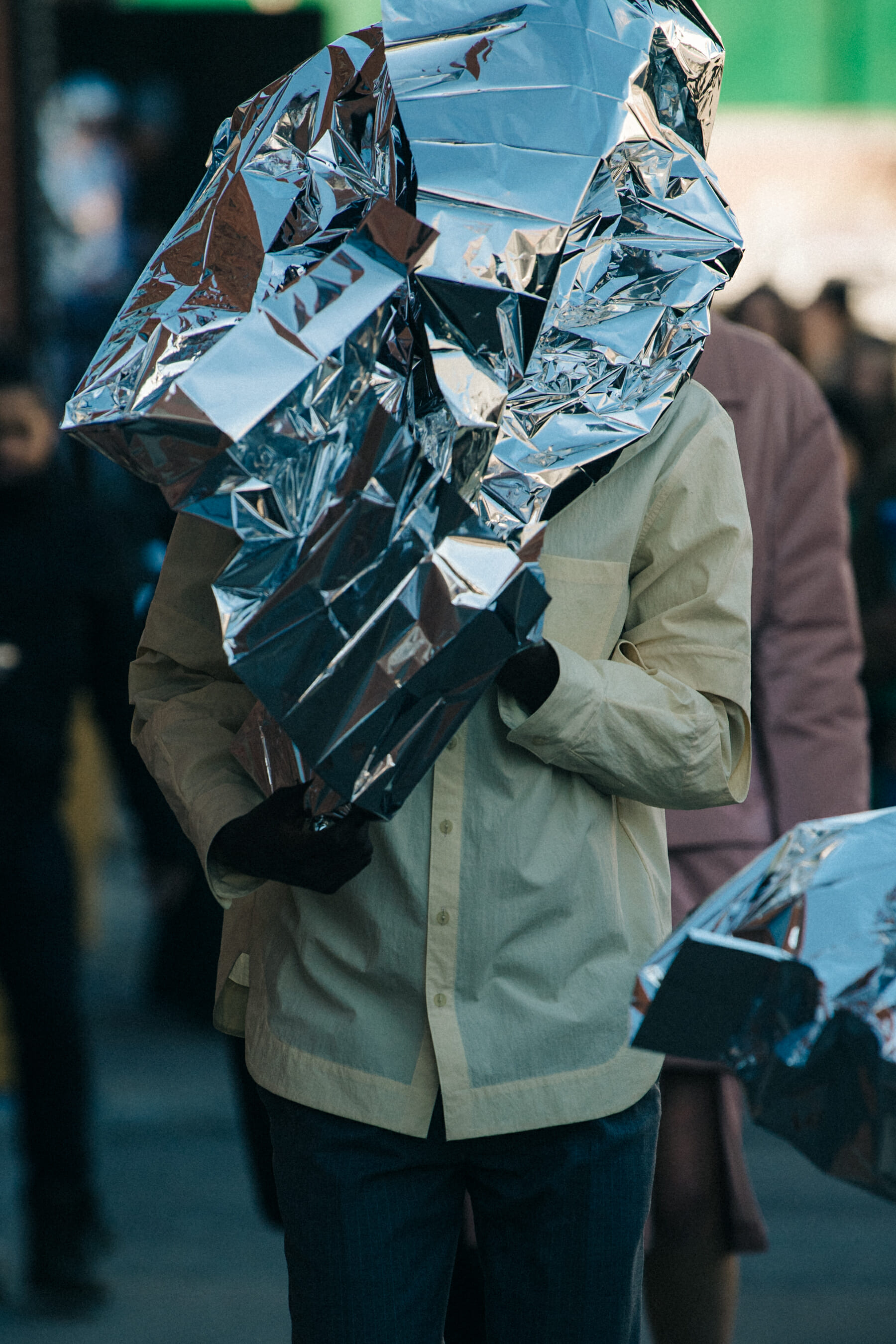 Models wearing space blankets
