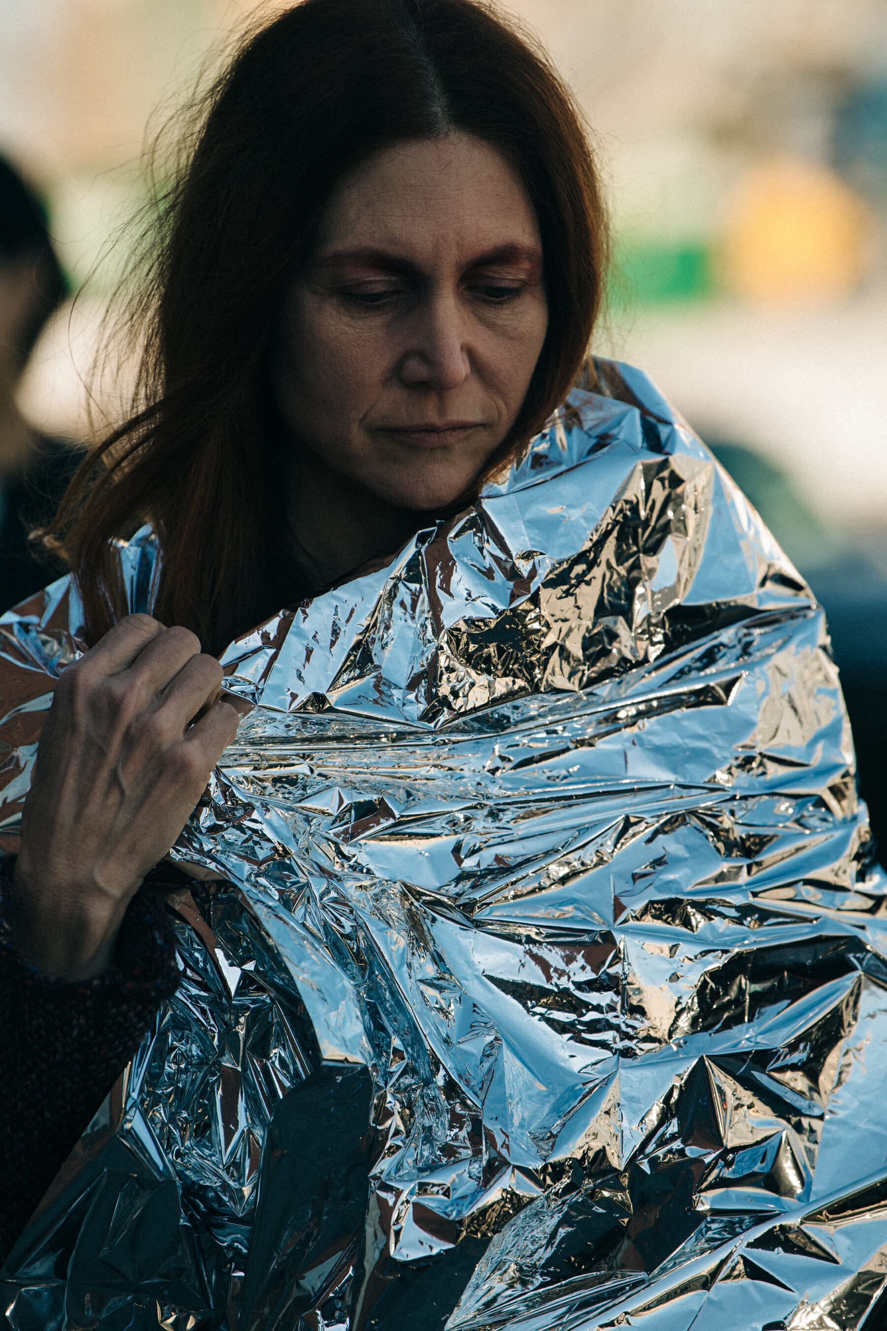 Models wearing space blankets