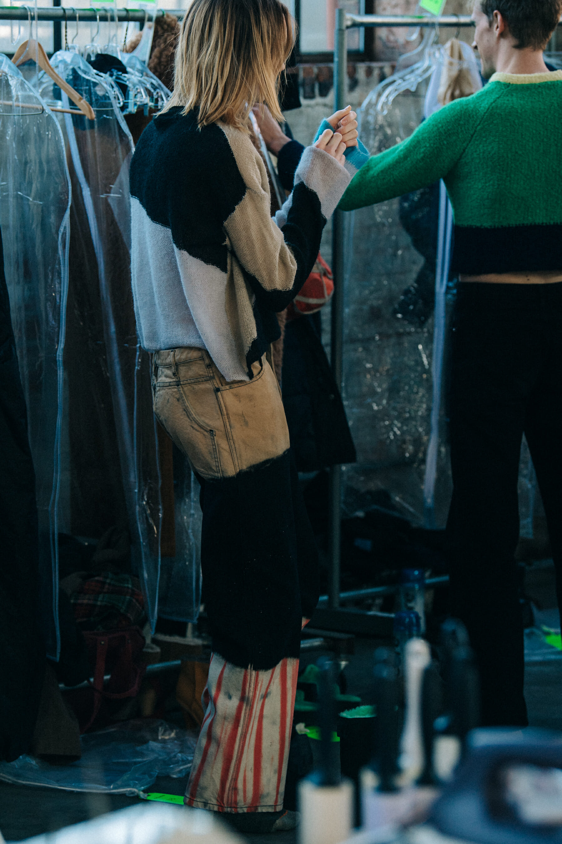 Model wearing wool at Eckhaus Latta