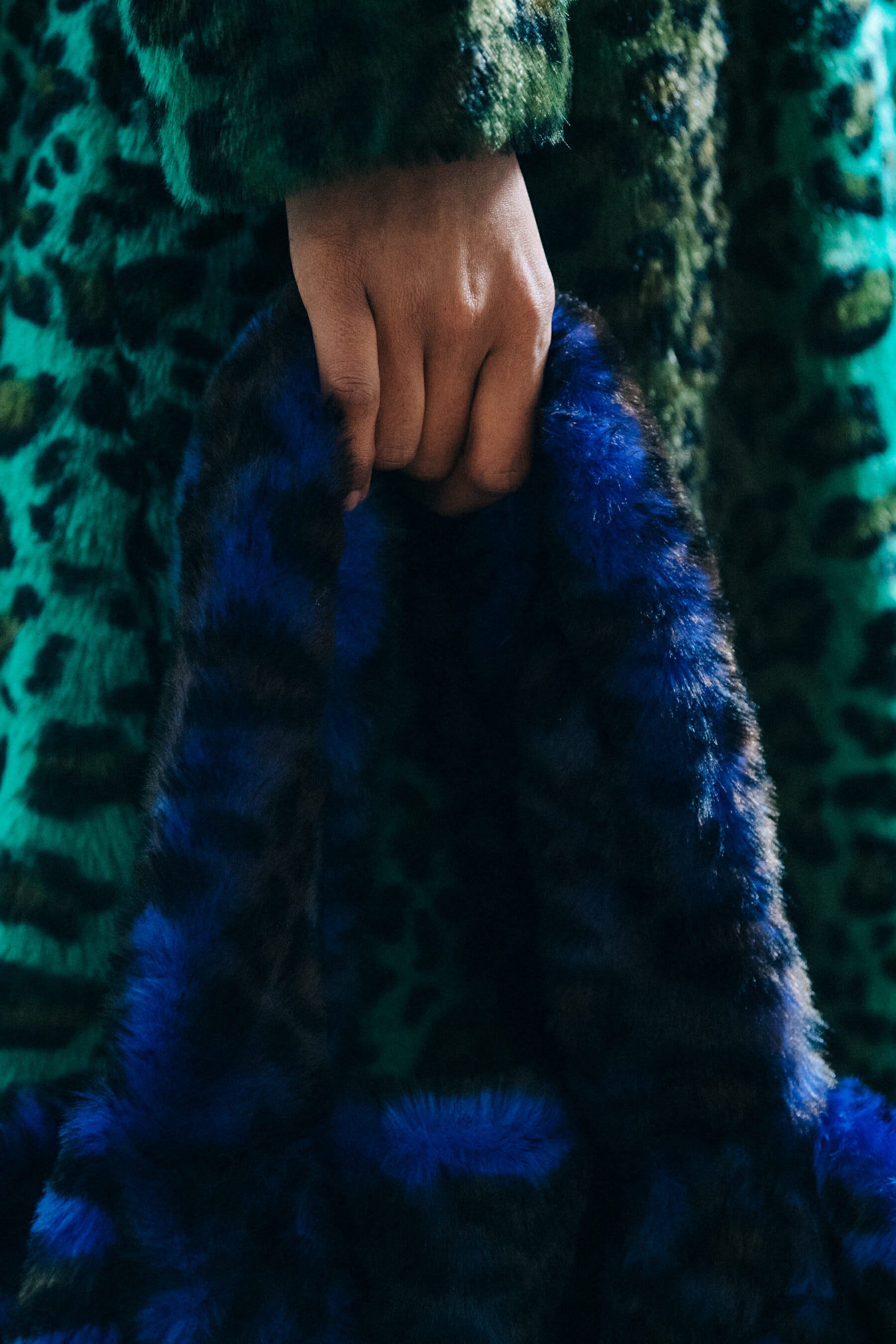 Model wearing faux fur at STAND