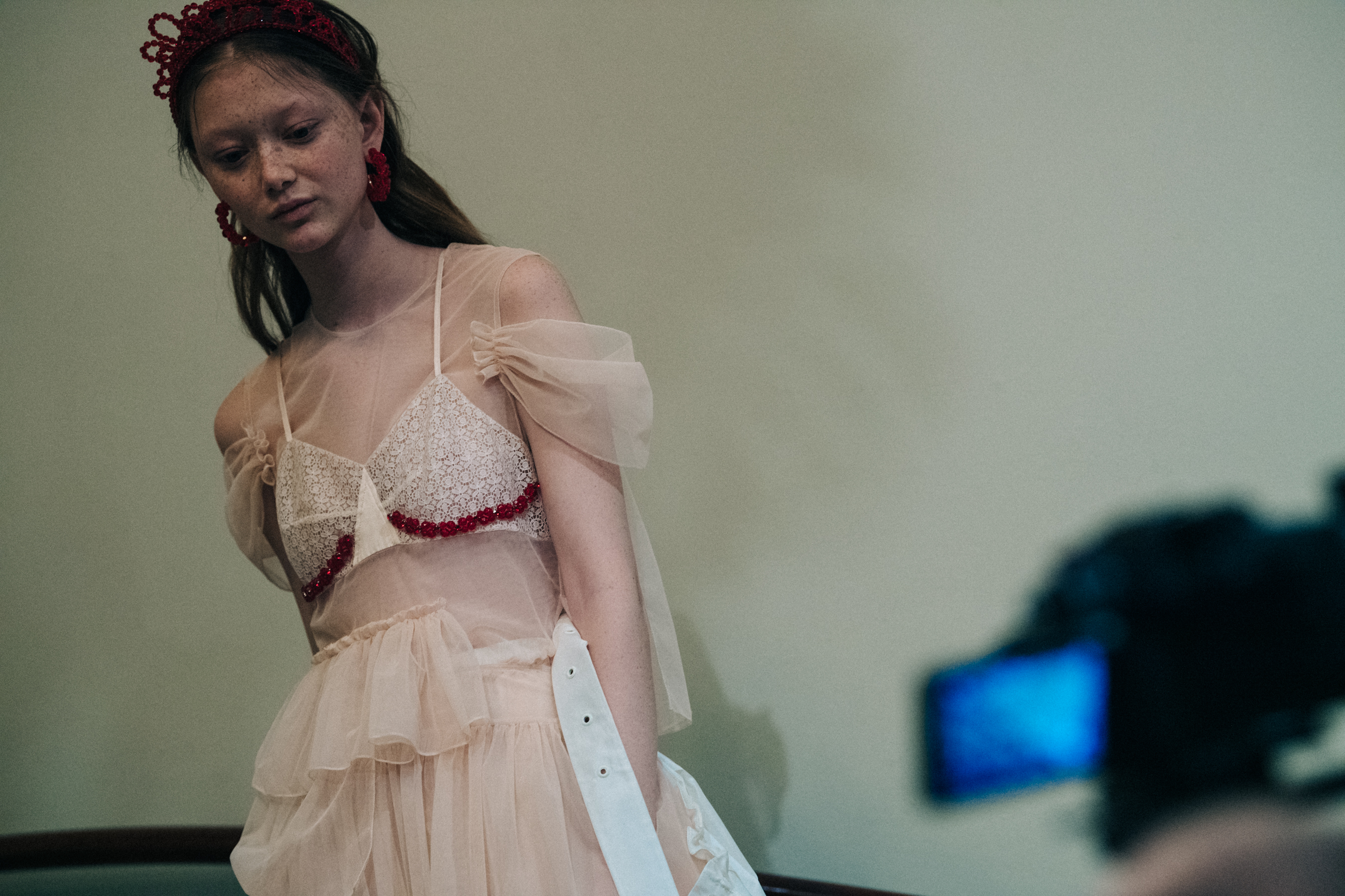 Sara Grace Wallerstedt backstage at Simone Rocha