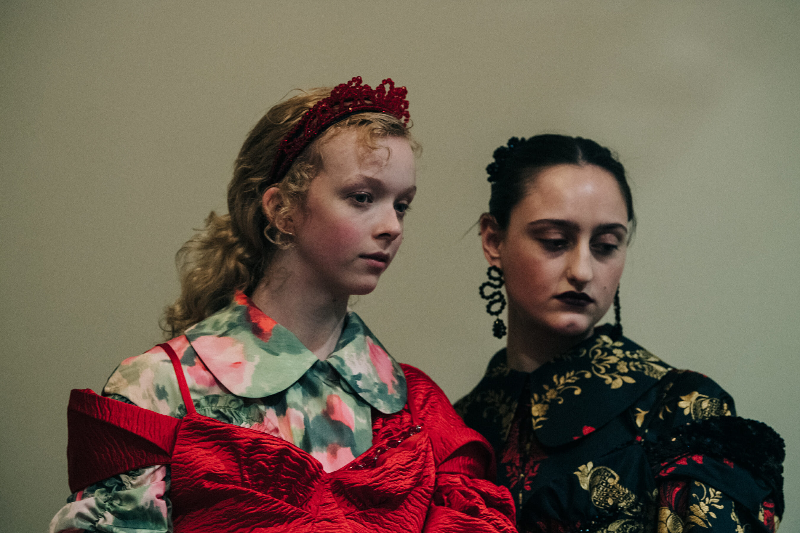 Two models wearing dresses at Simone Rocha