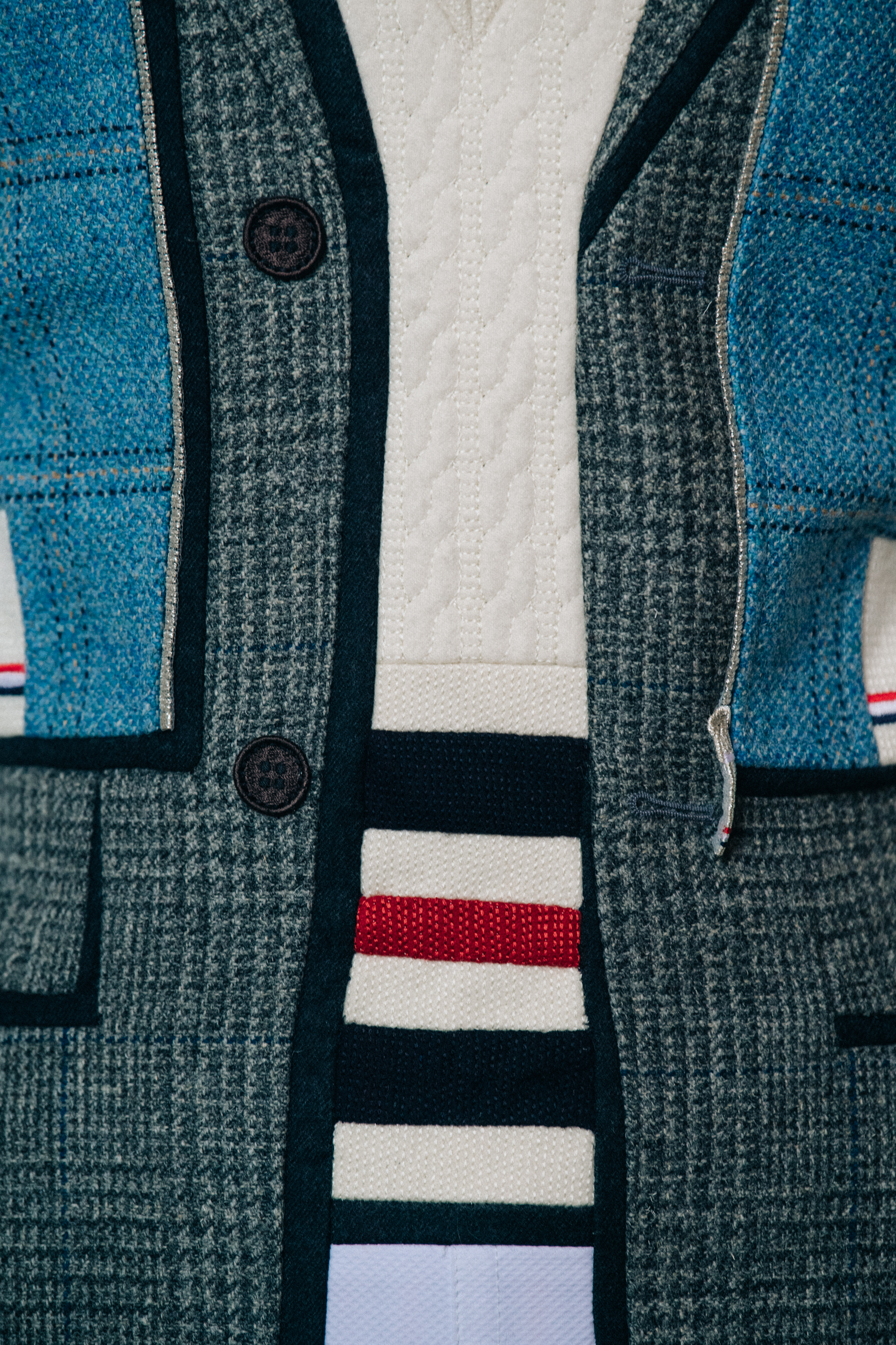 Model wearing Thom Browne suit