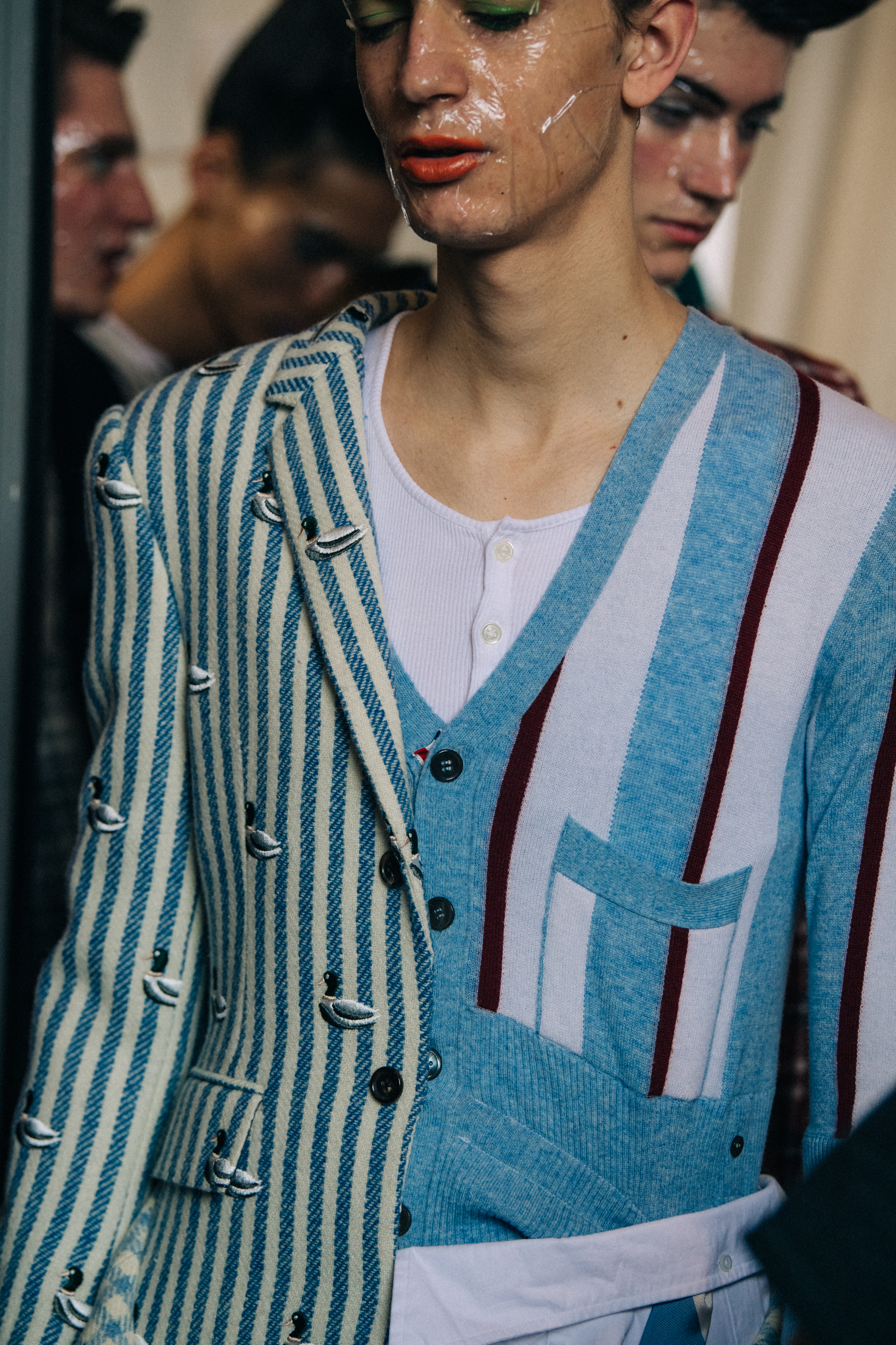 Model wearing Thom Browne suit