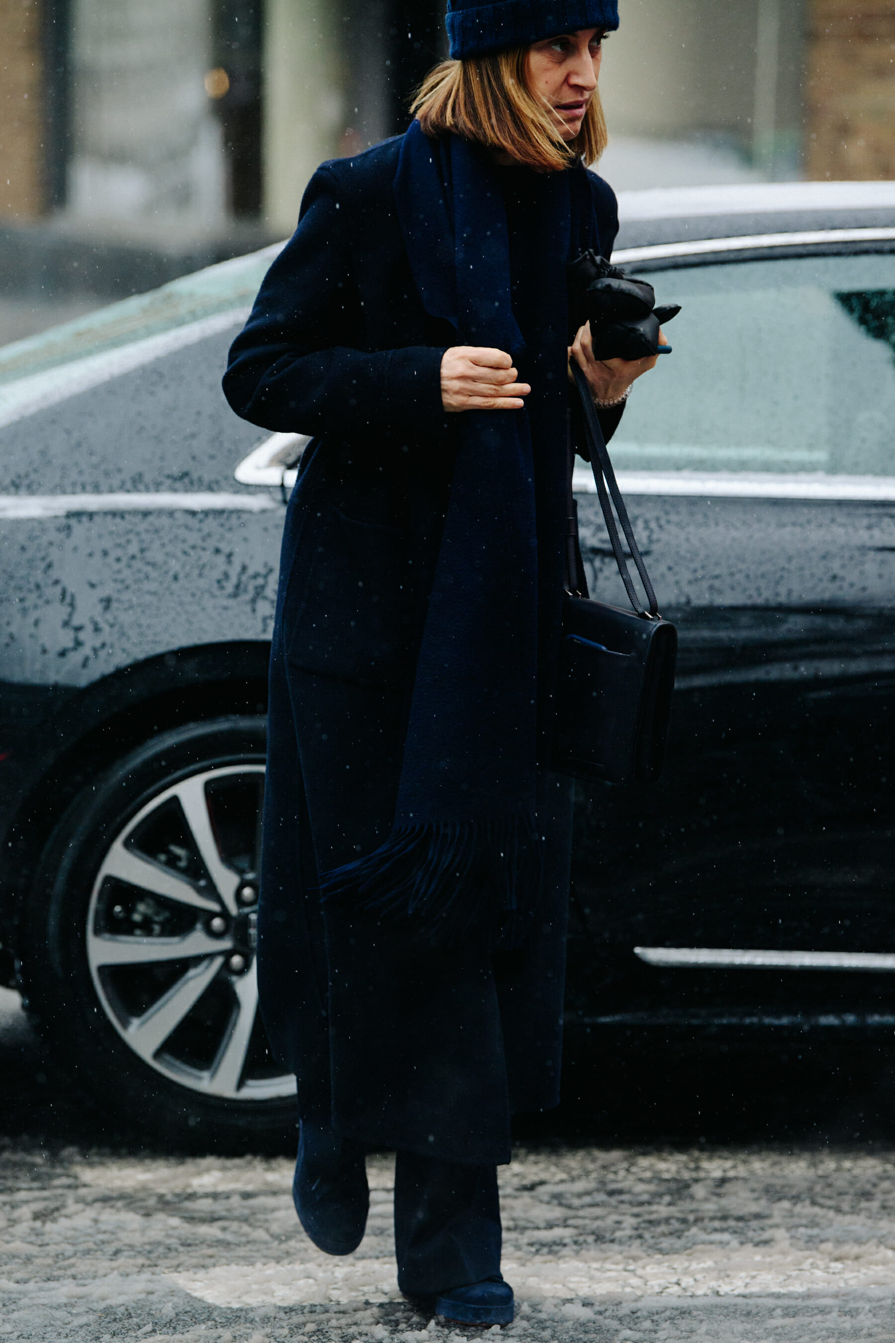 Woman wearing blue outfit