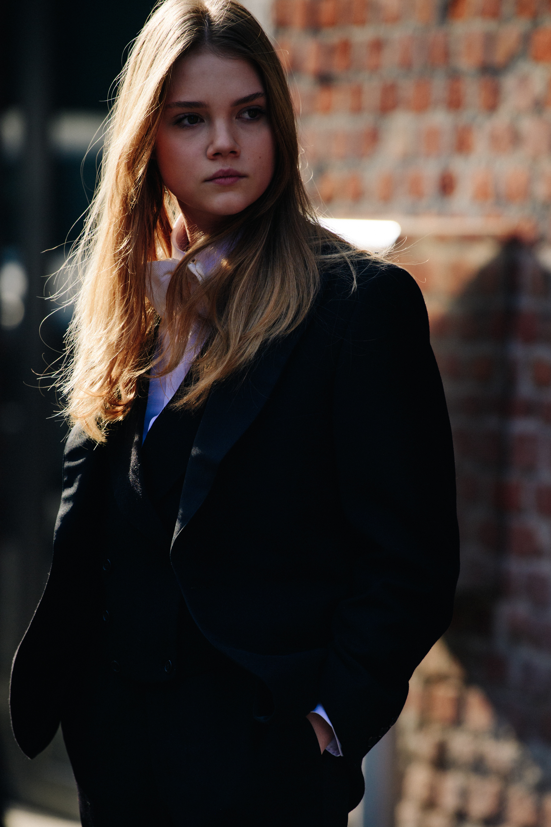 Woman wearing black jacket