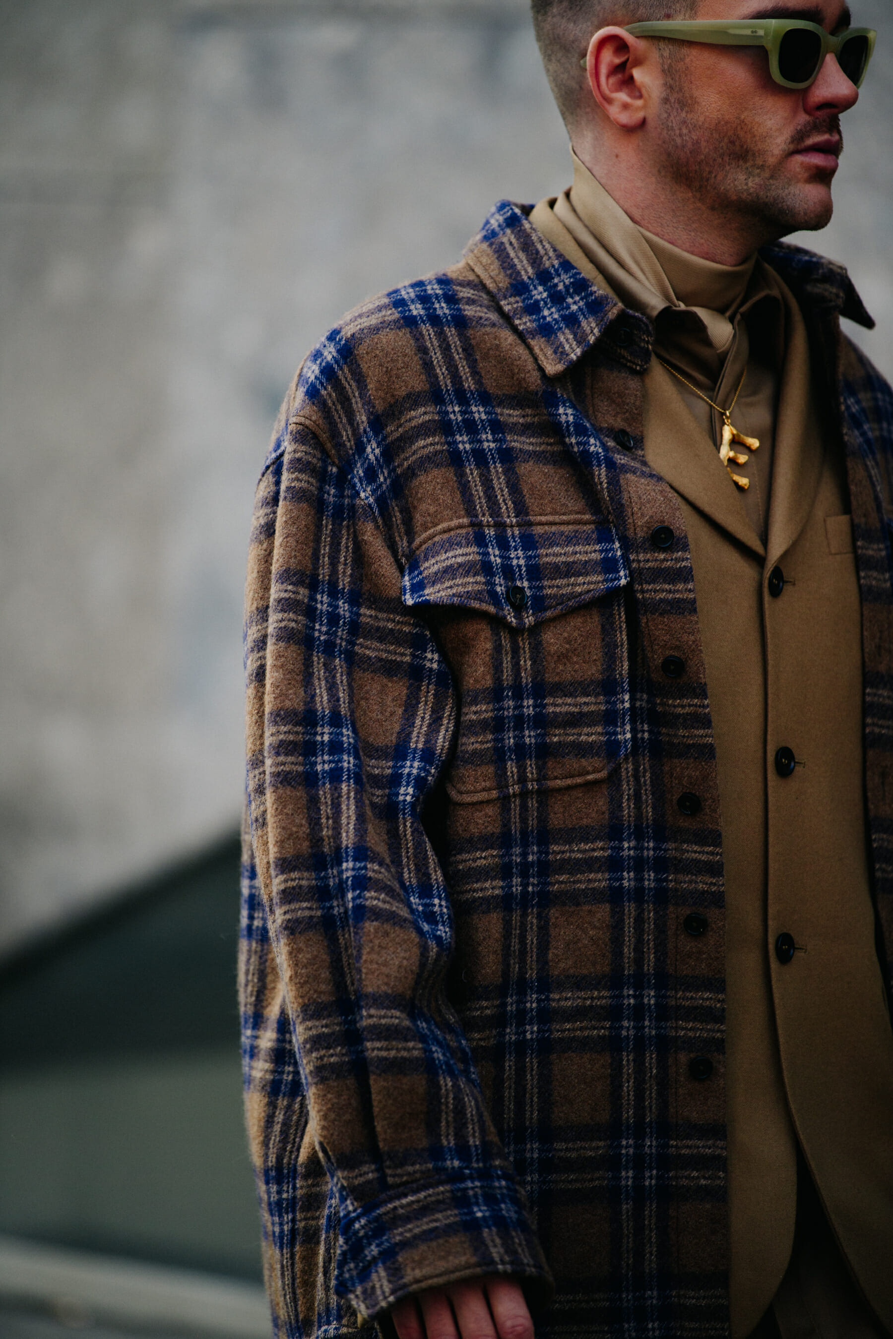 Man wearing wool check shirt