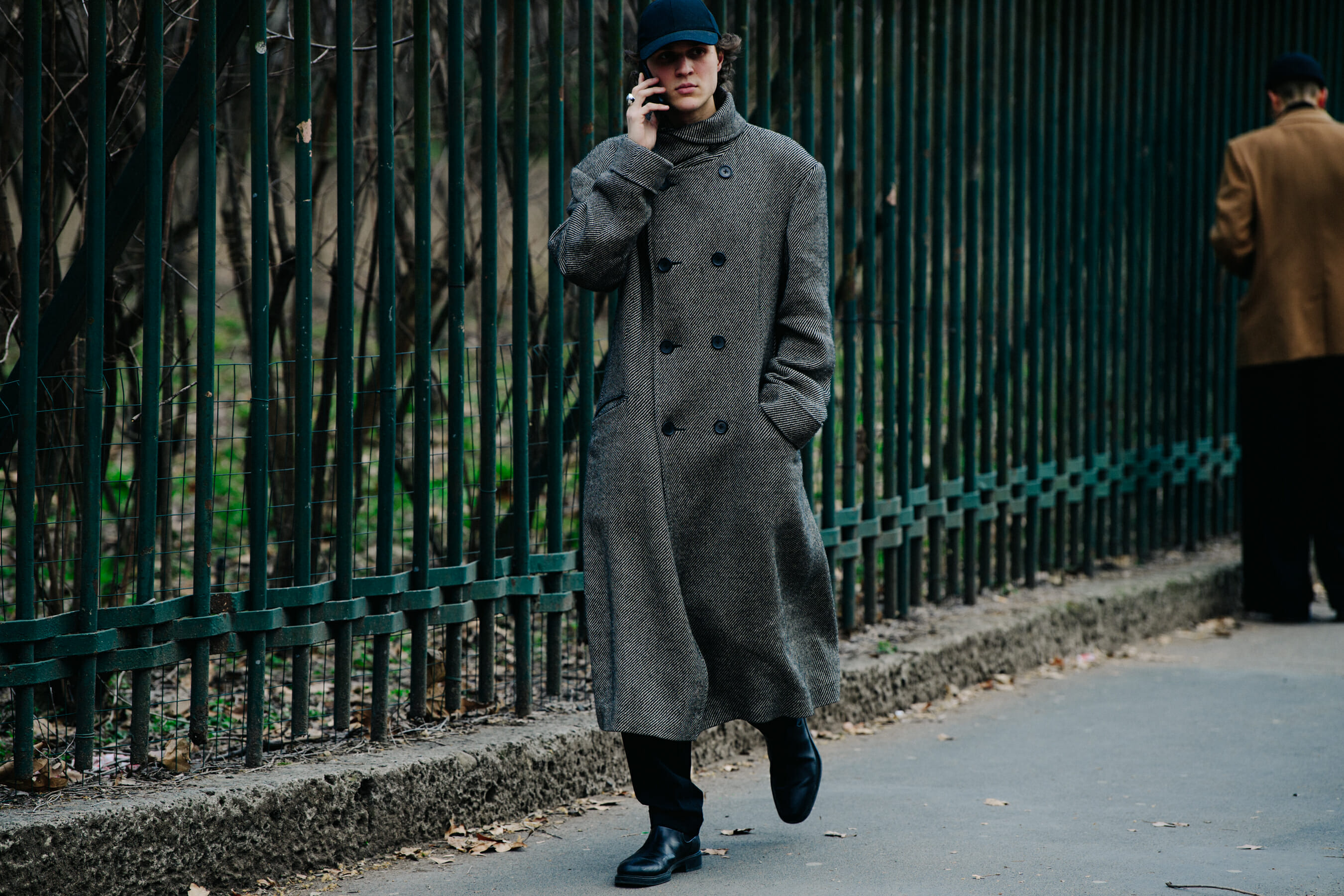 Man wearing long wool coat