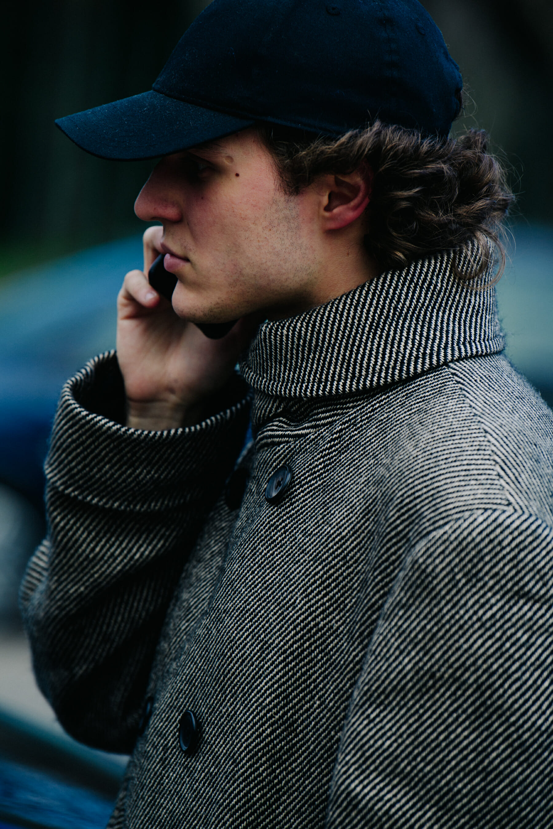 Man wearing long wool coat
