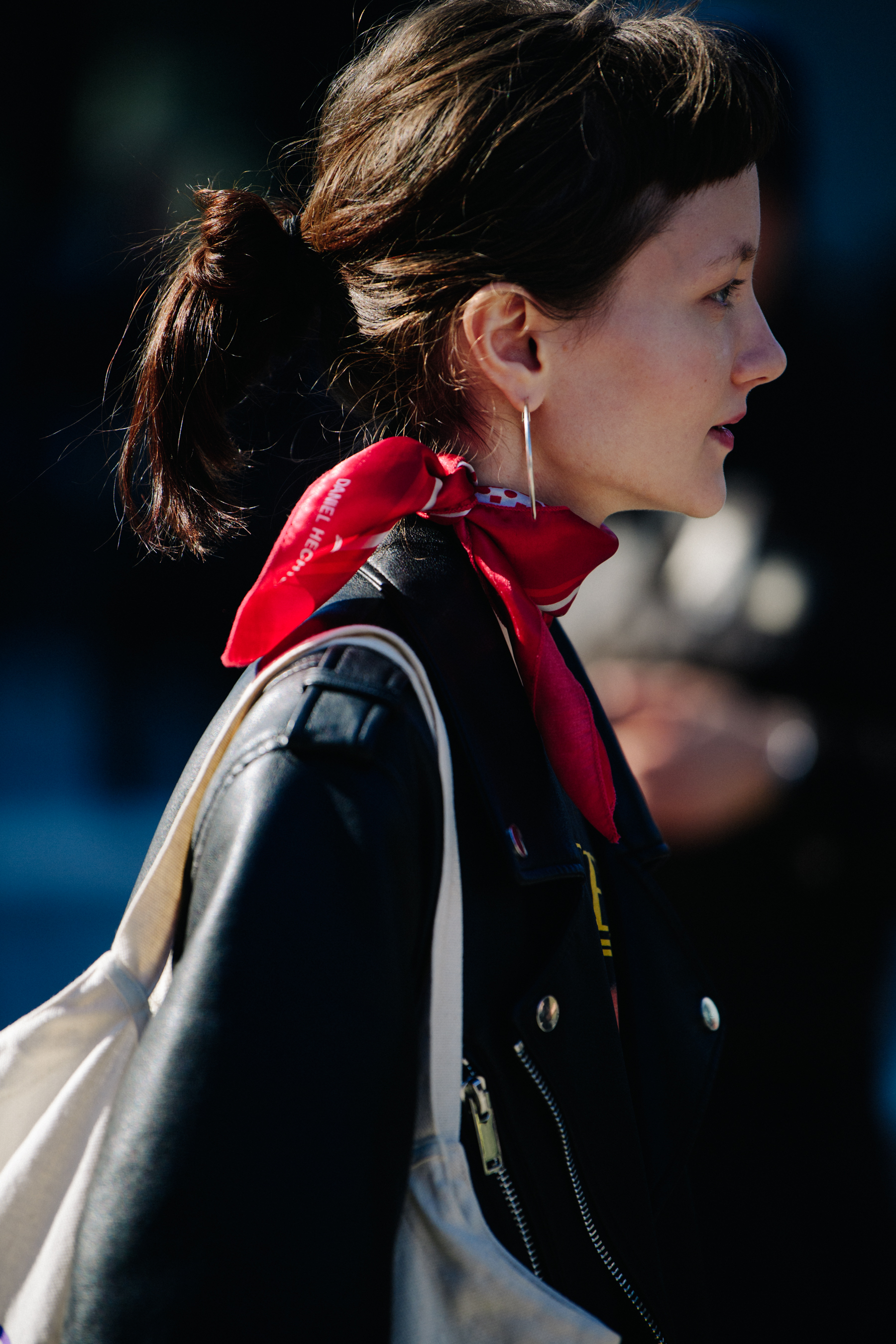 Woman wearing red bandana