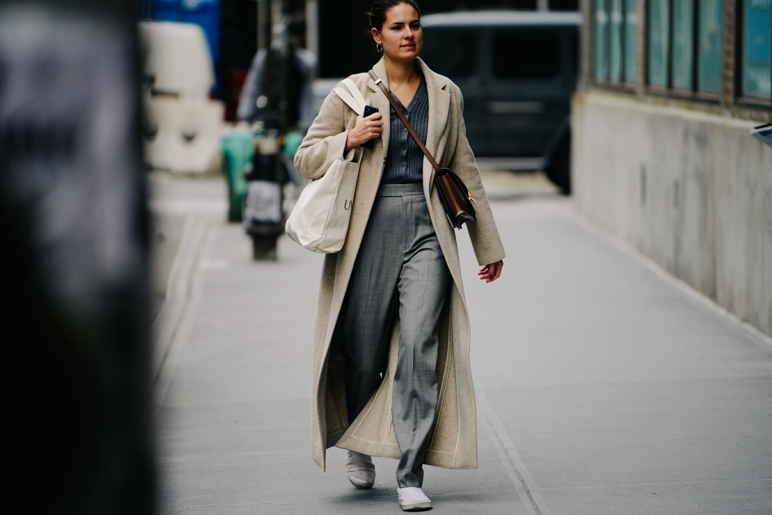 Woman wearing grey pants