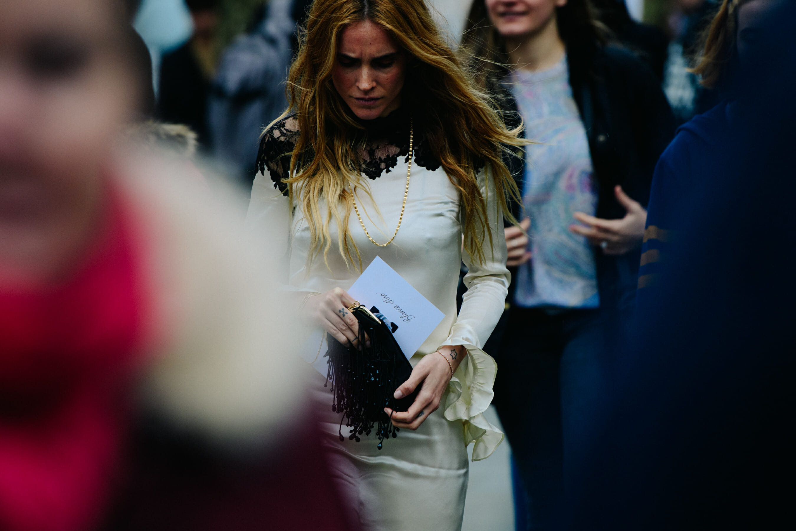 Woman wearing white and black dress