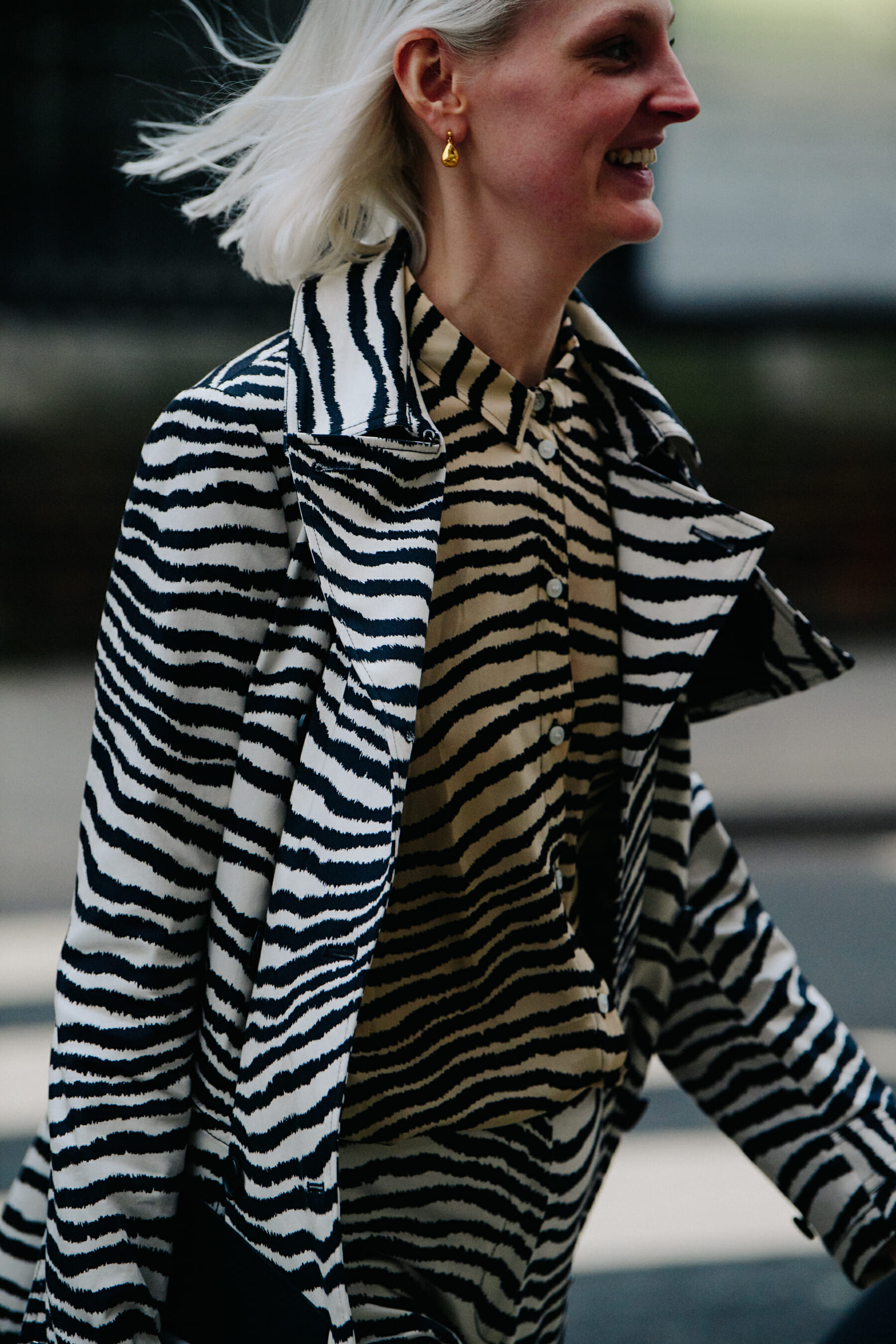 Woman wearing striped outfit