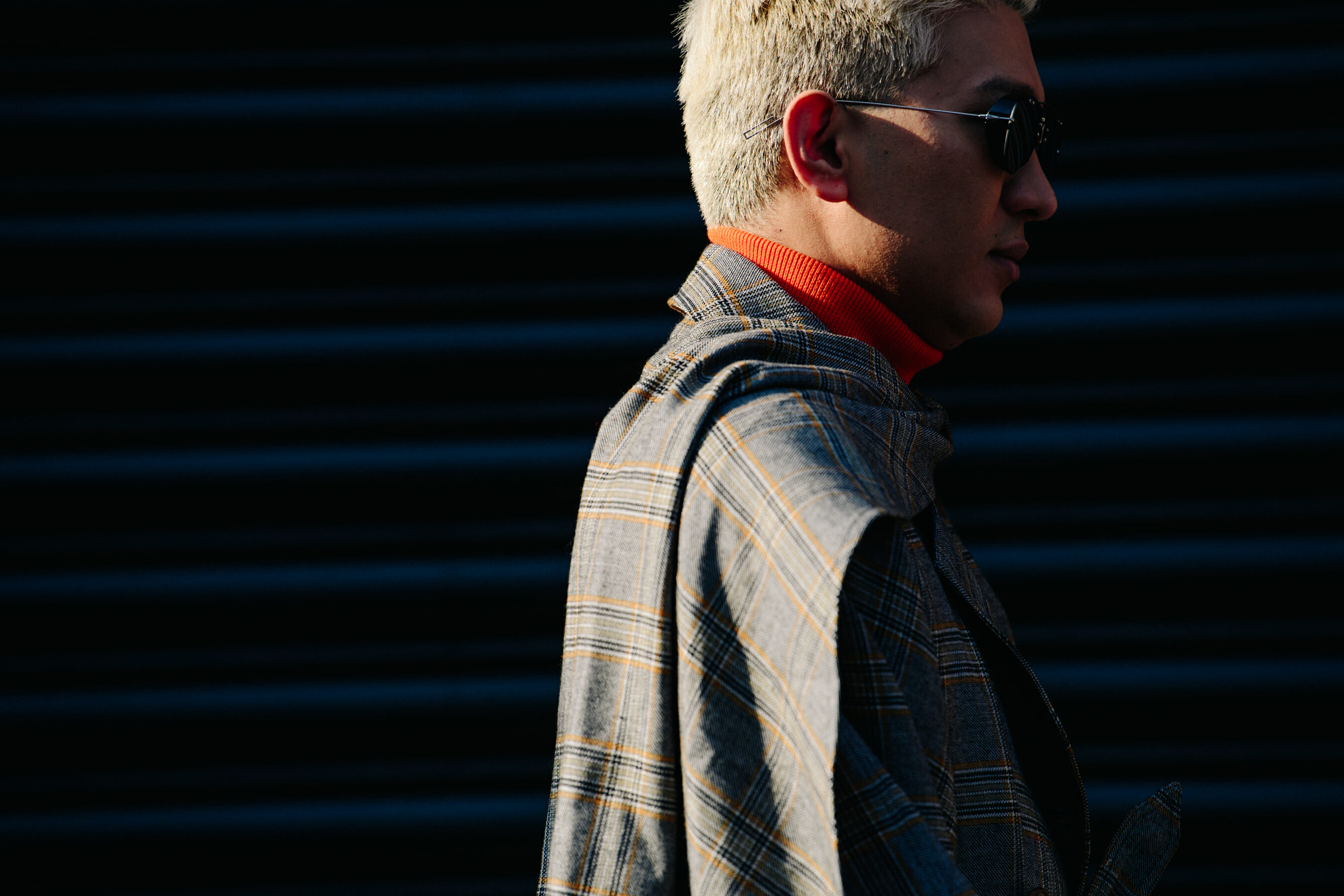 Blogger wearing check jacket