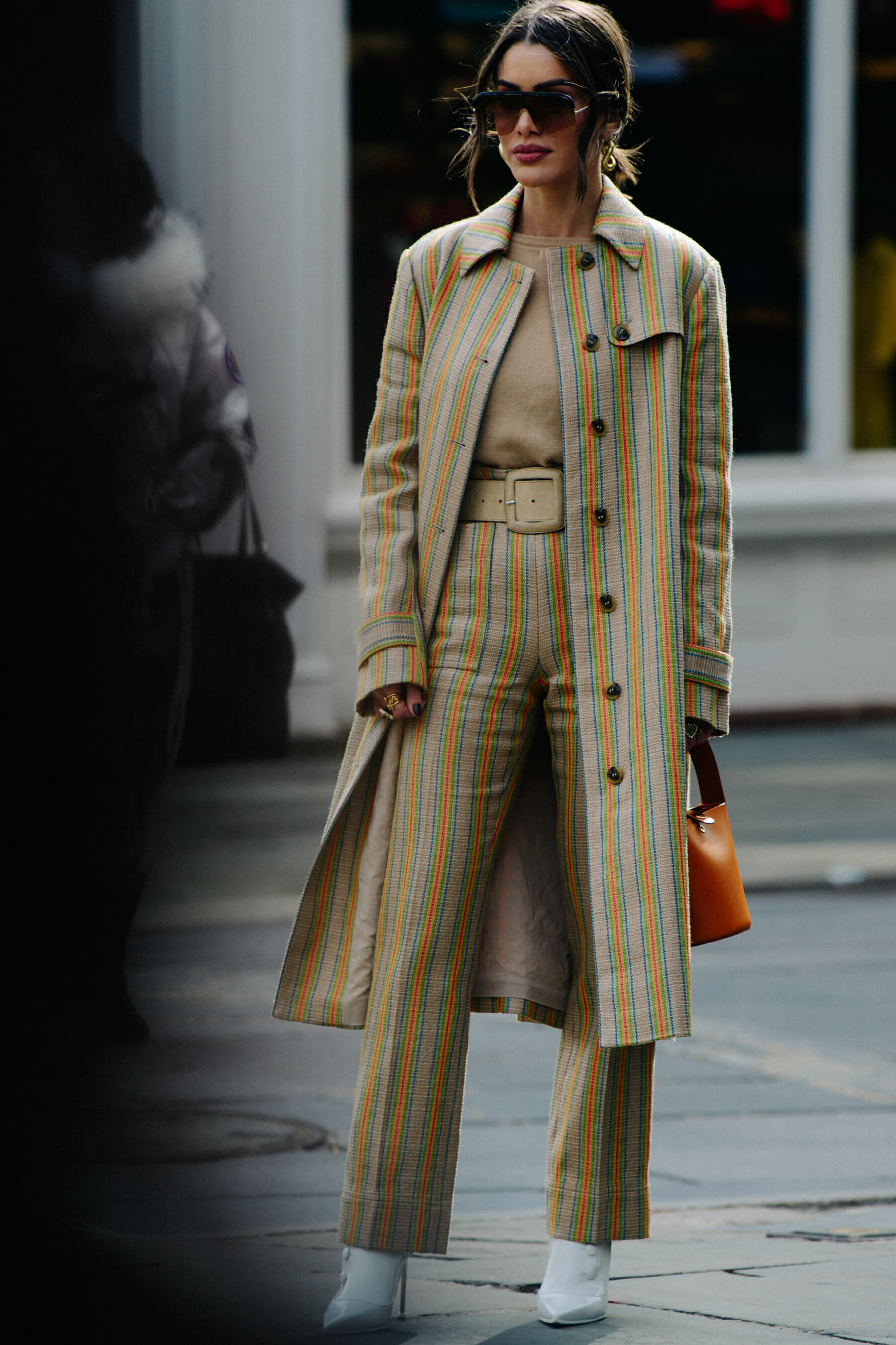 Woman wearing striped outfit