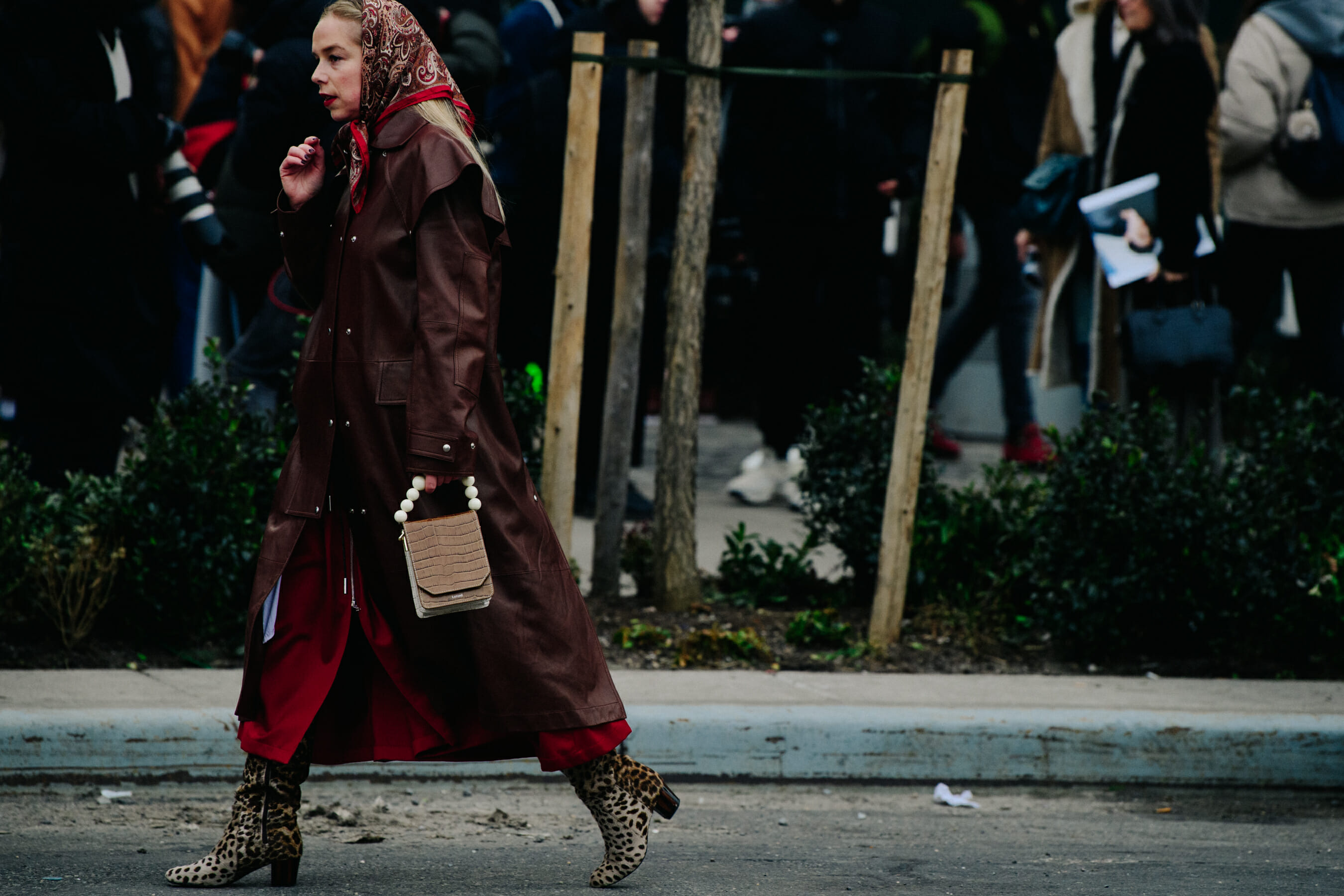 Woman wearing animal print boots