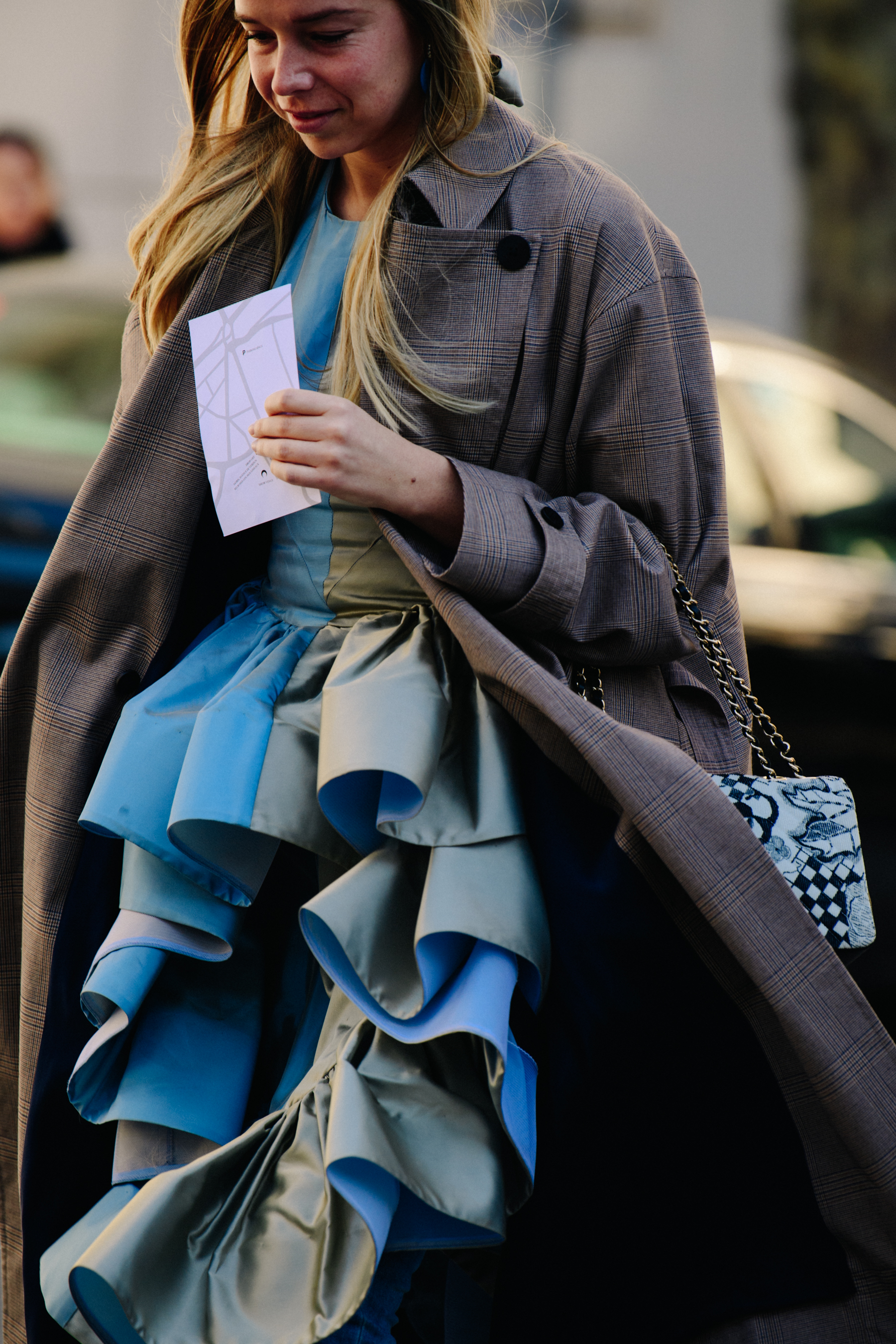 Woman wearing blue dress
